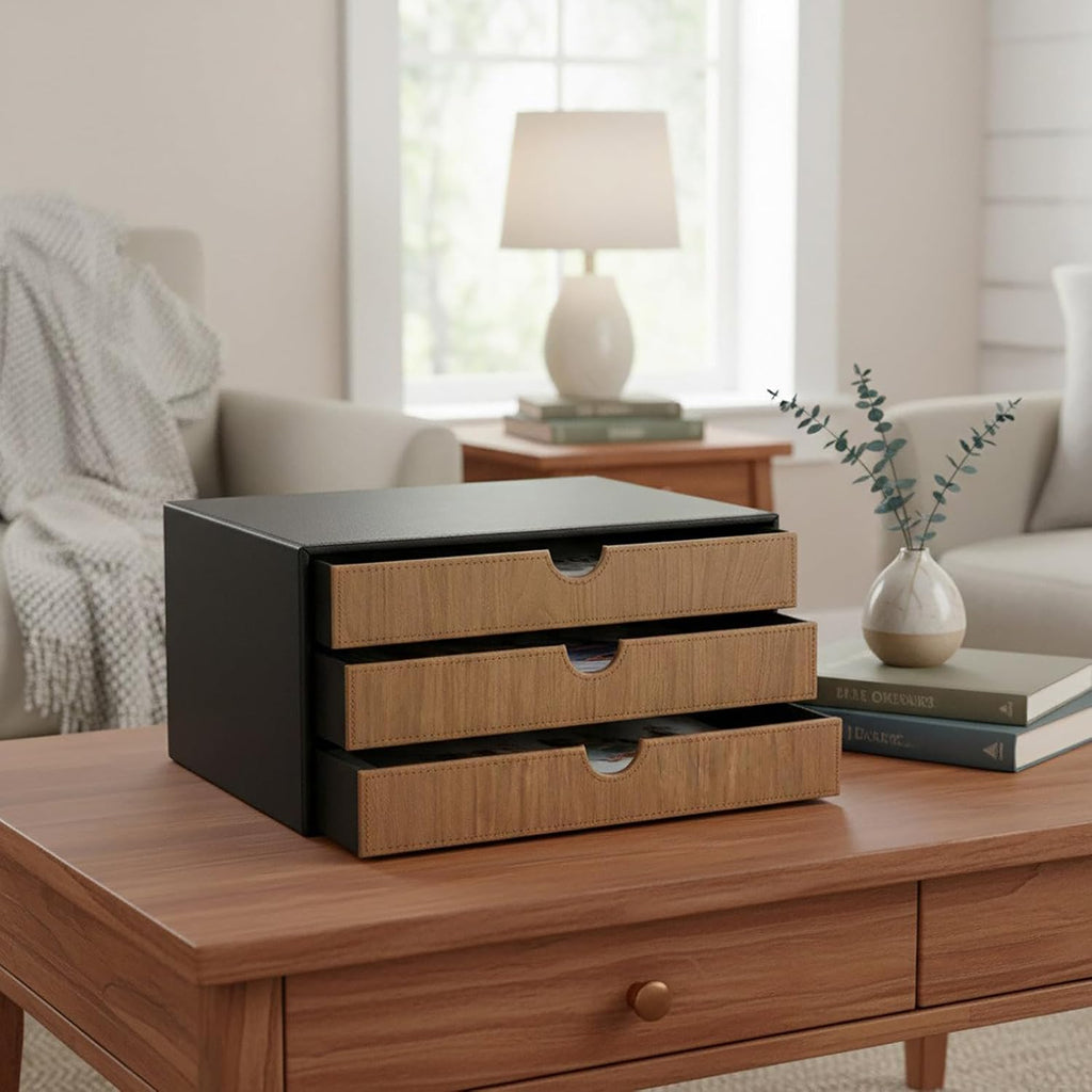 Black Wood Grain 3 Drawer Desktop File Cabinet
