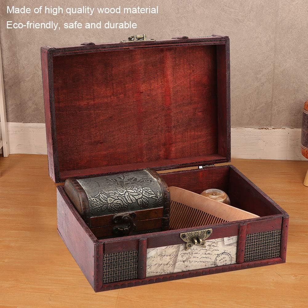 Vintage Locked Stamp Wooden Jewelry Storage Box