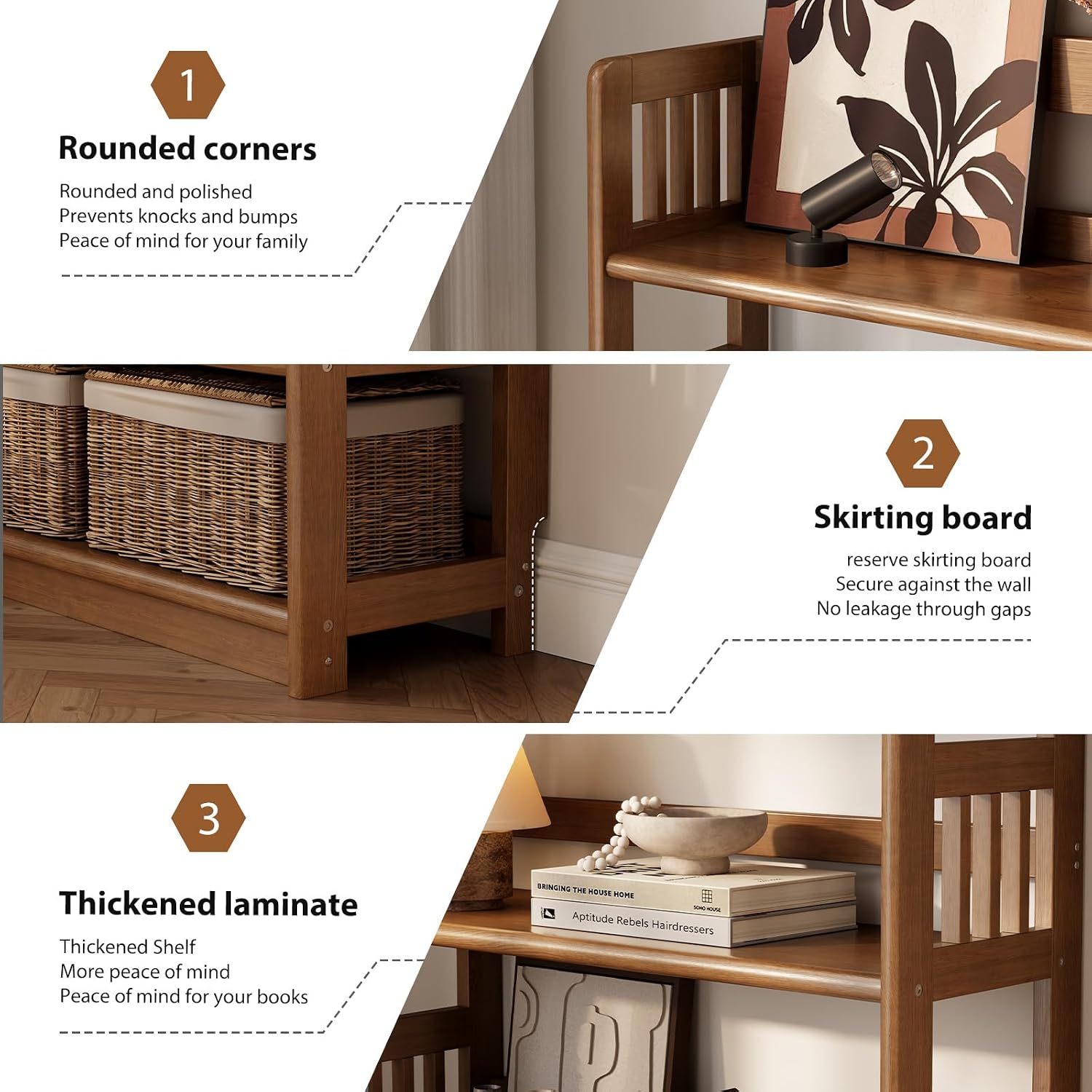 Farmhouse Solid Wood 5-Tier Display Bookshelf
