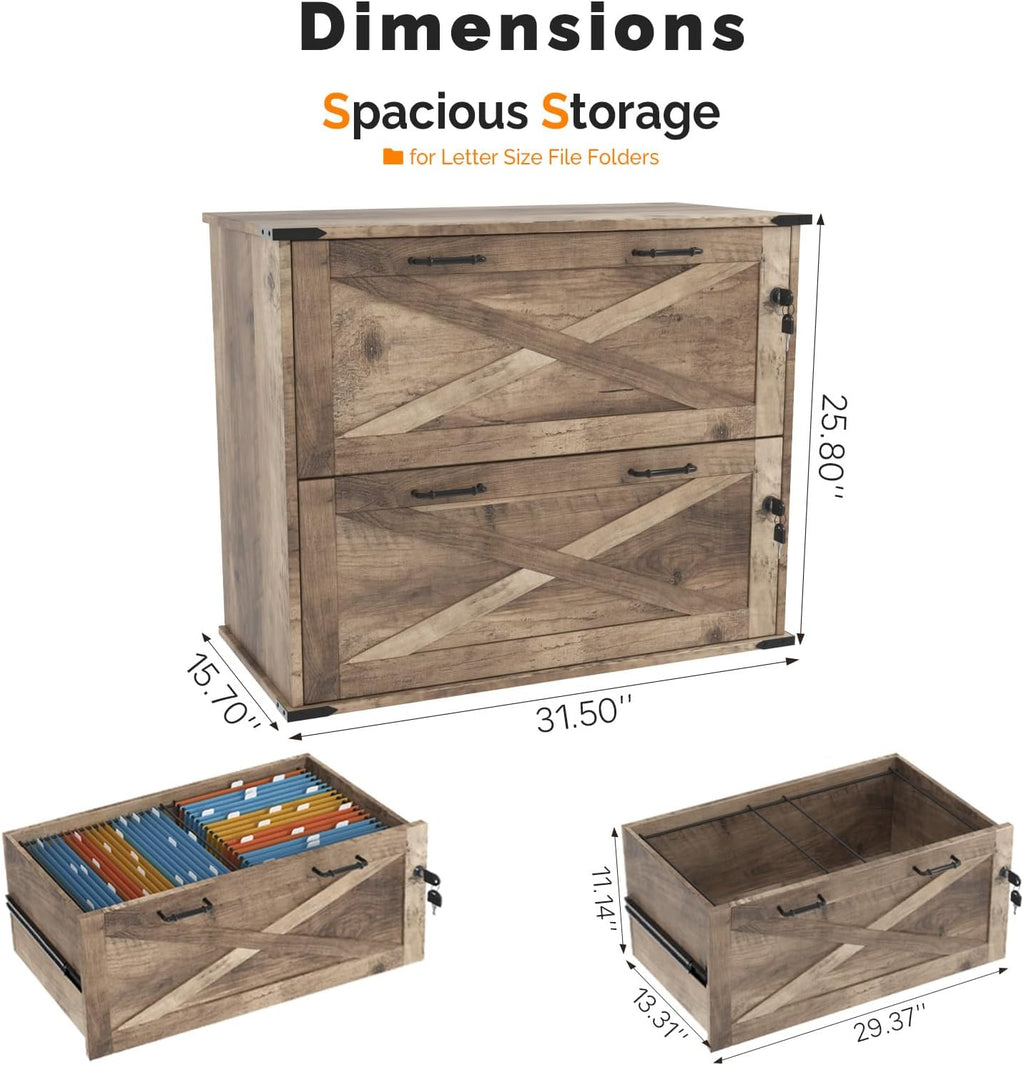 Rustic Gray Farmhouse Locked 2-Drawer Lateral File Cabinet