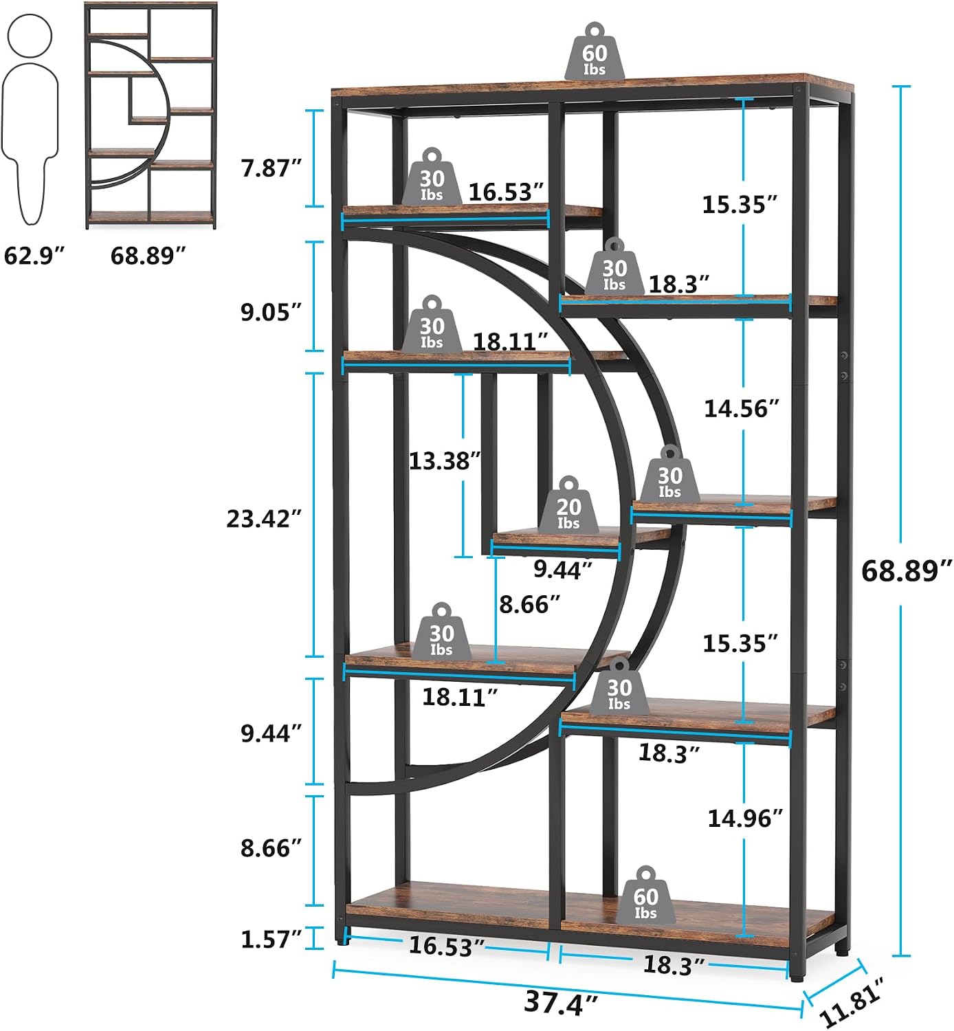 Industrial 5-Tier Open Display Bookshelf