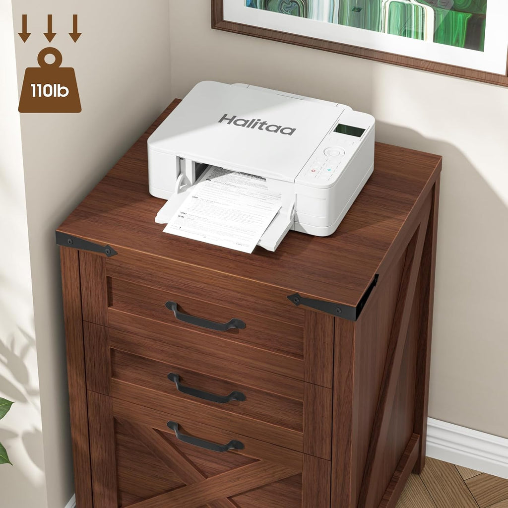 Walnut Farmhouse 3-Drawer Vertical File Cabinet