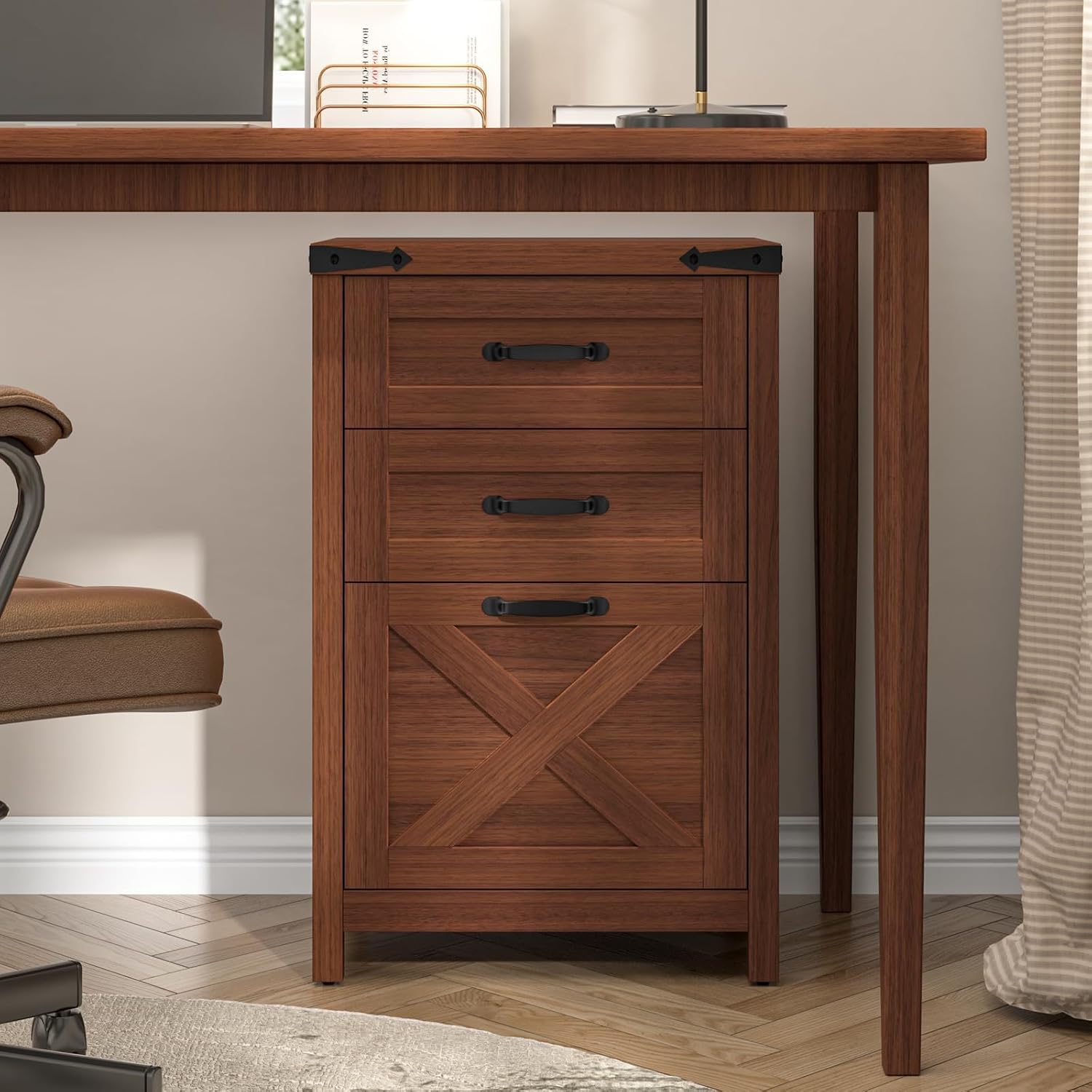 Walnut Farmhouse 3-Drawer Vertical File Cabinet