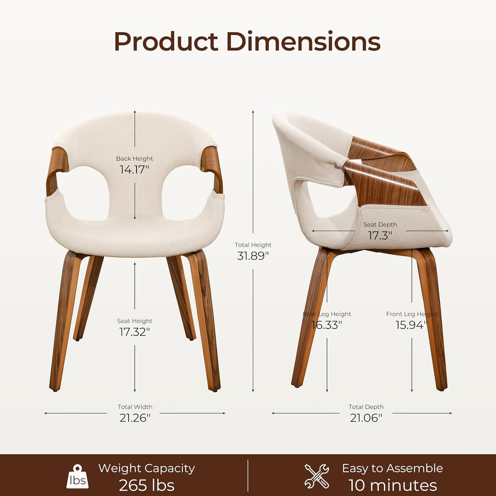 Beige Fabric Walnut Leg Dining Arm Chair