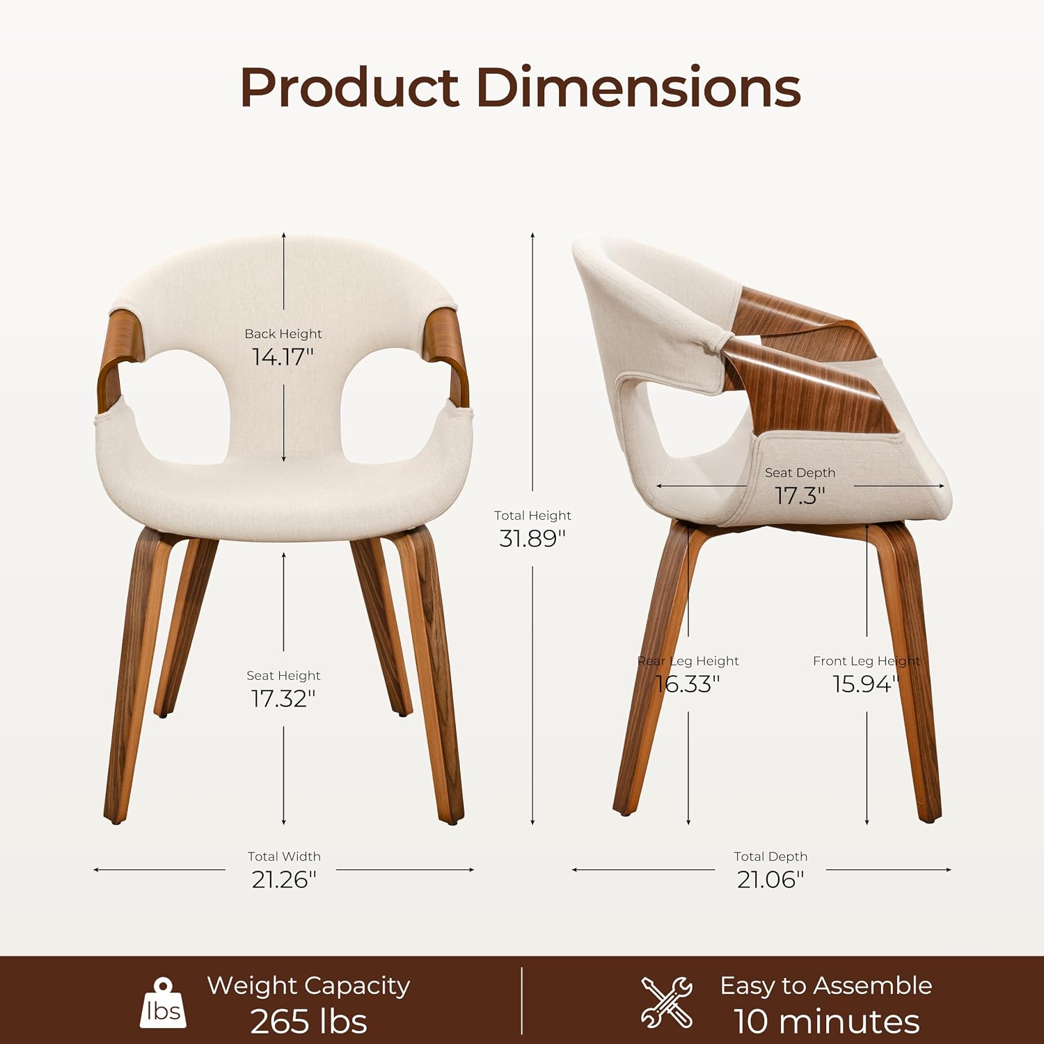 Beige Fabric Walnut Leg Dining Arm Chair