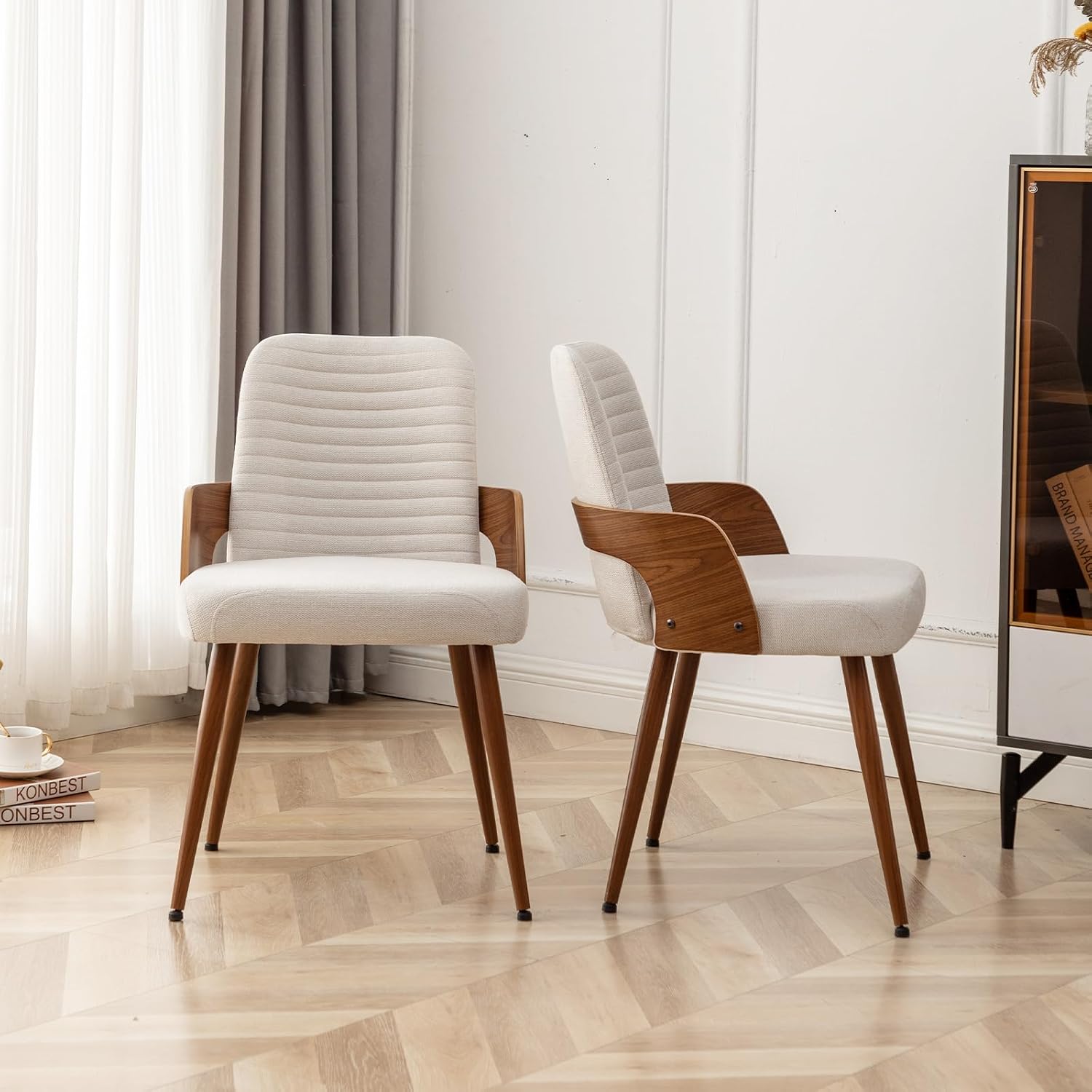 Beige Fabric Mid Century Armless Dining Chair
