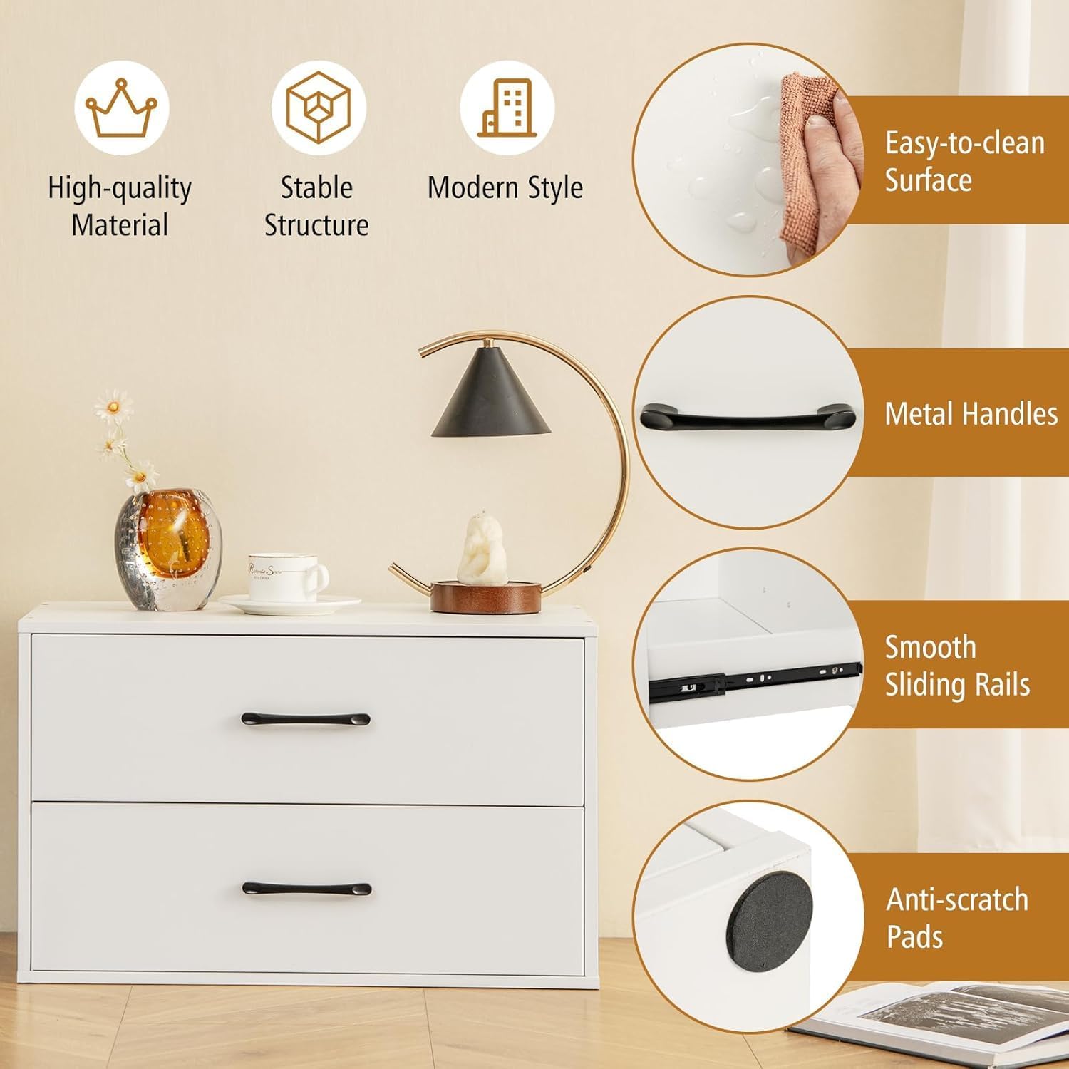 White Stackable 2-Drawer Wood Storage Chest