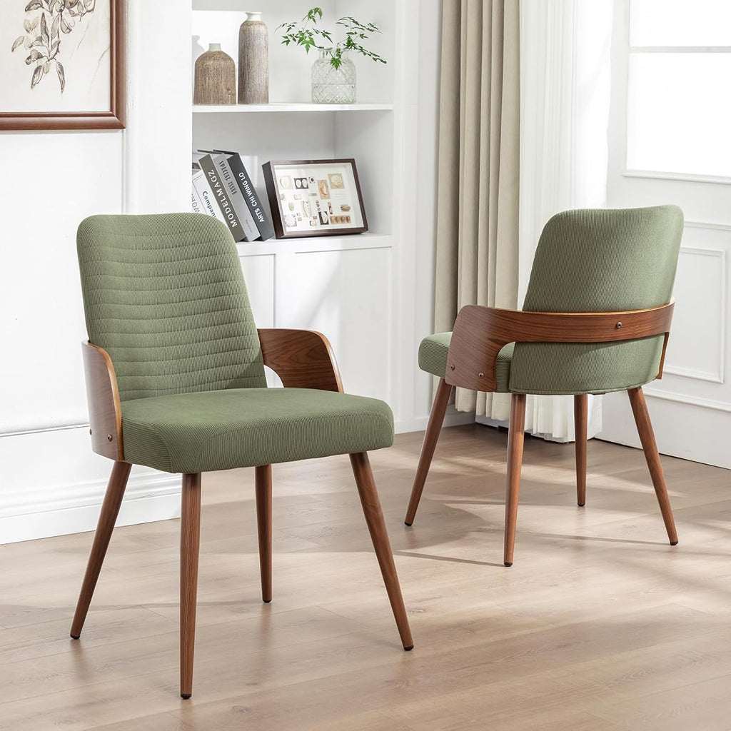 Green Corduroy Mid Century Dining Chair