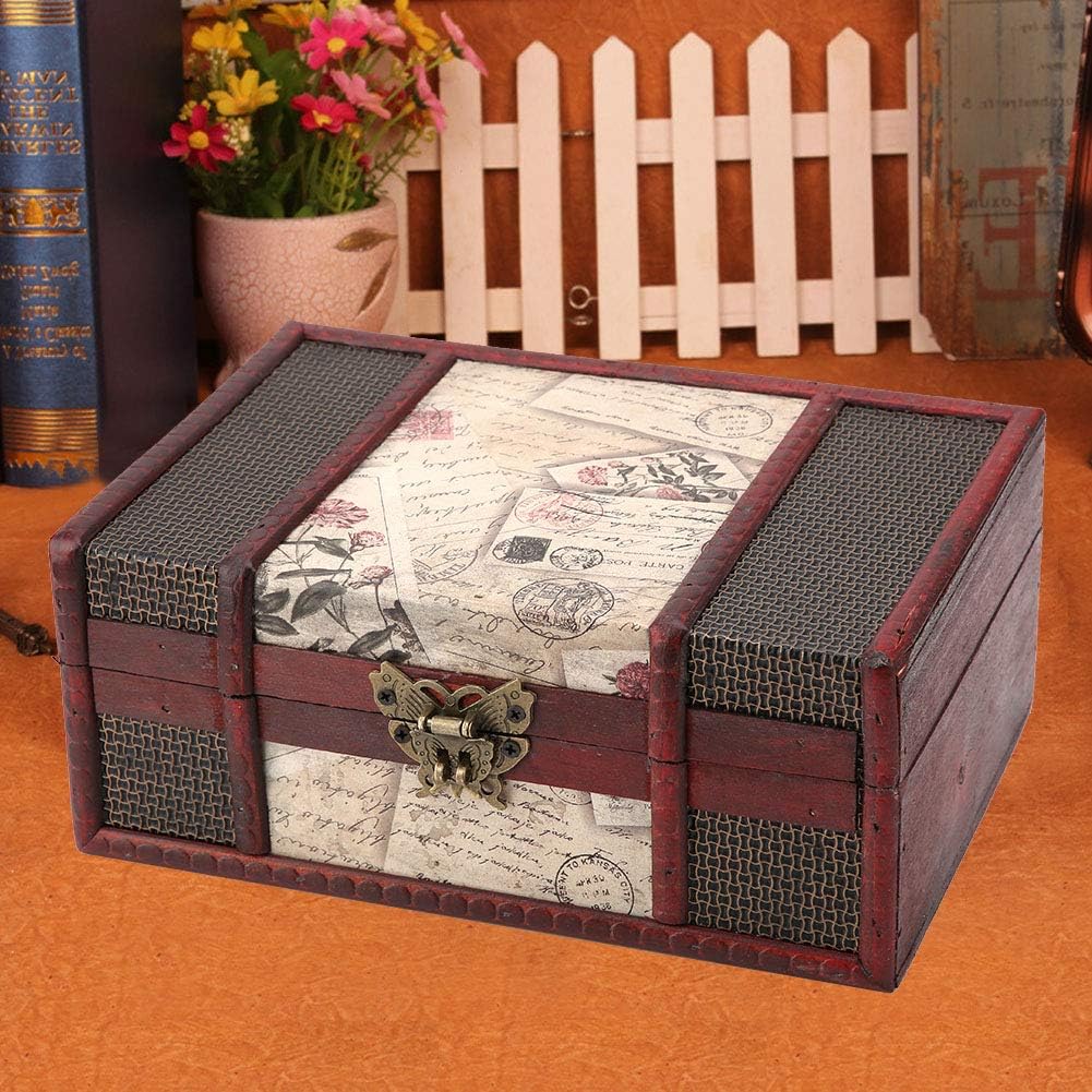 Vintage Locked Stamp Wooden Jewelry Storage Box