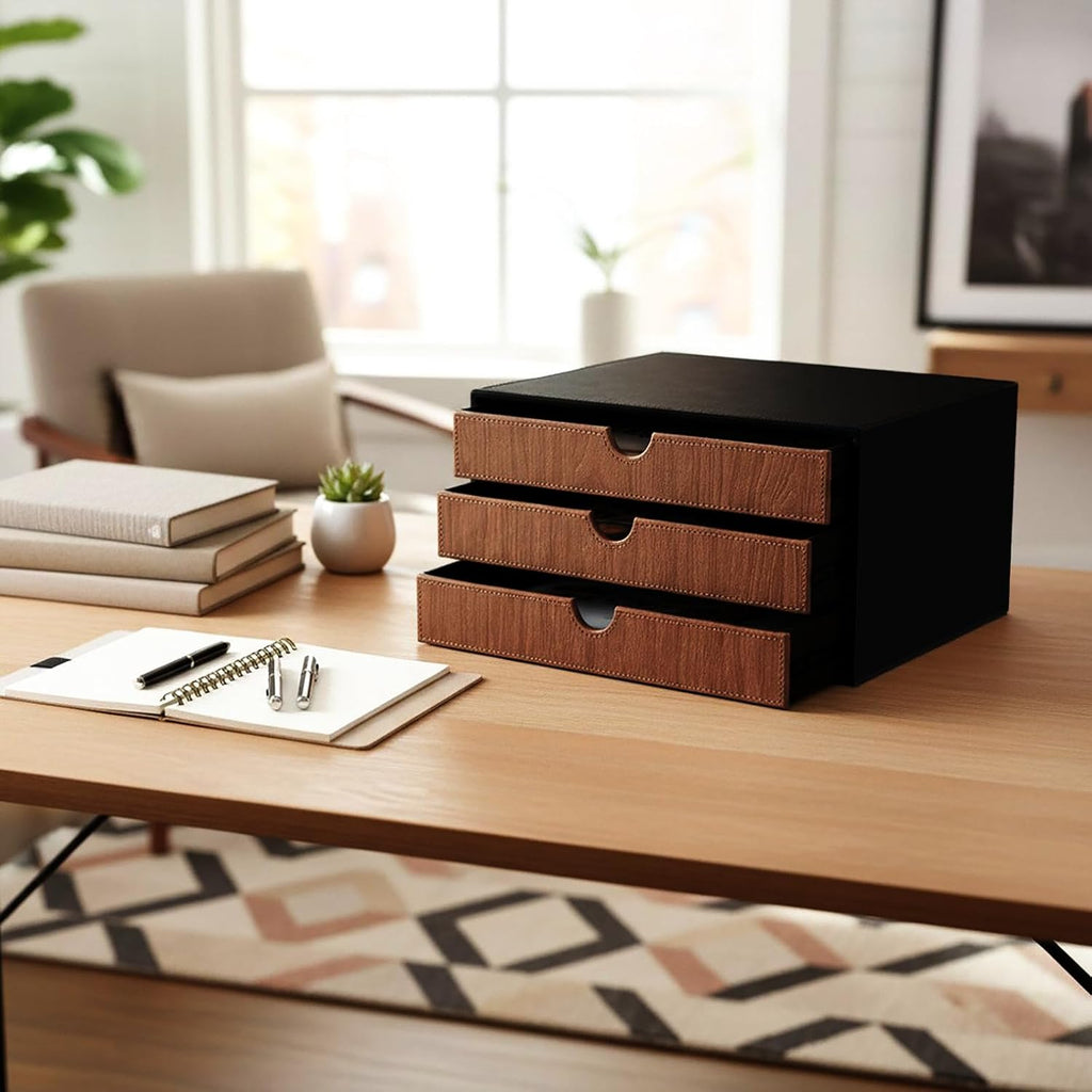Black Wood Grain 3 Drawer Desktop File Cabinet