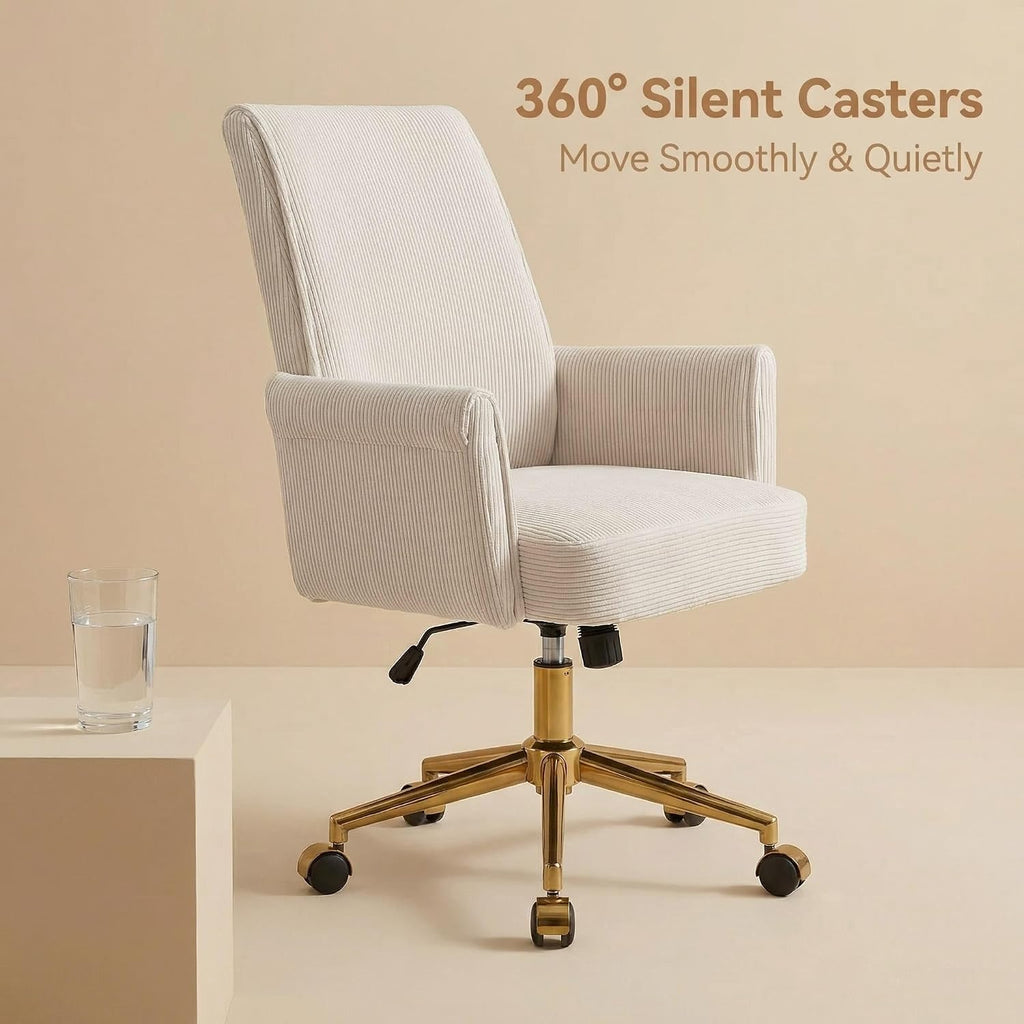 Cream Striped Velvet Adjustable Swivel Task Chair
