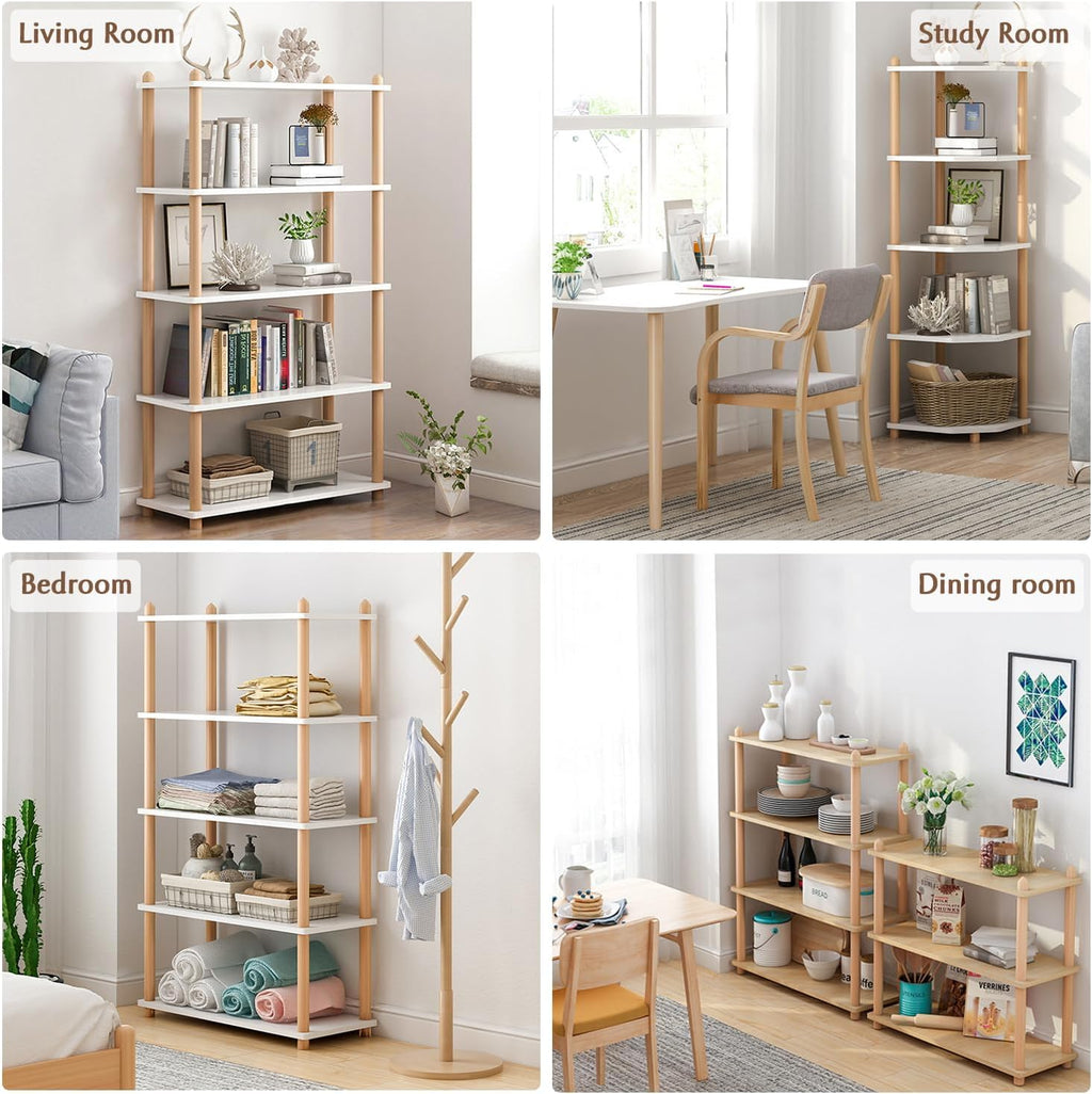 Oak Beech Wood 5-Tier Open Bookshelf