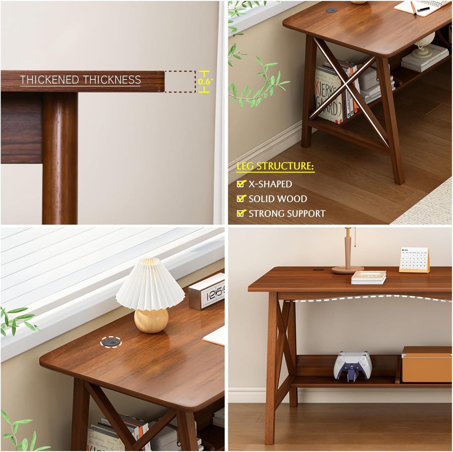 Oak Wooden Desk With Bookshelf Storage