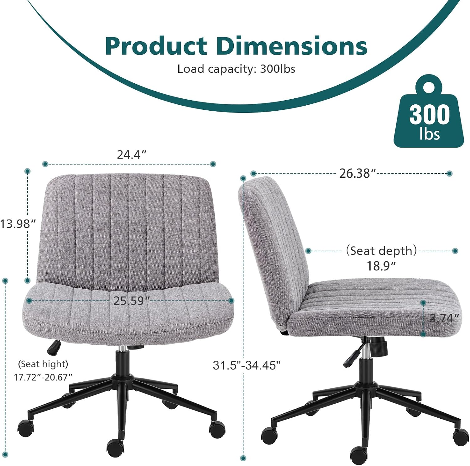 Grey Fabric Cross Leg Adjustable Swivel Task Chair
