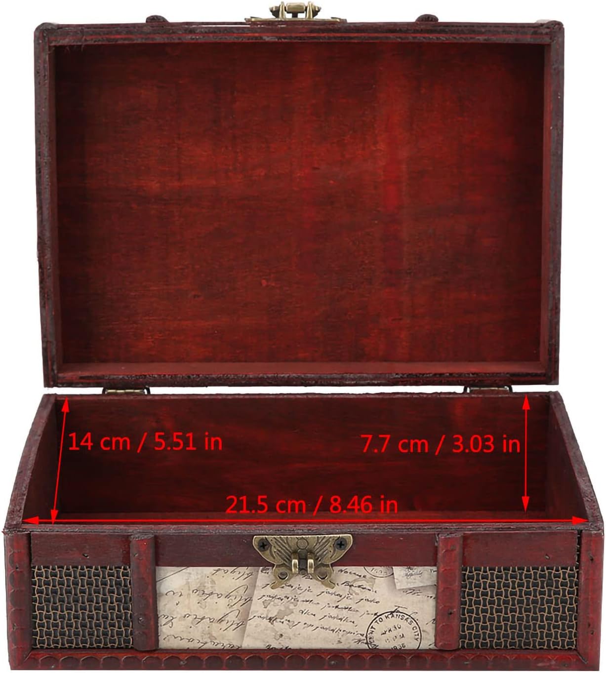 Vintage Locked Stamp Wooden Jewelry Storage Box