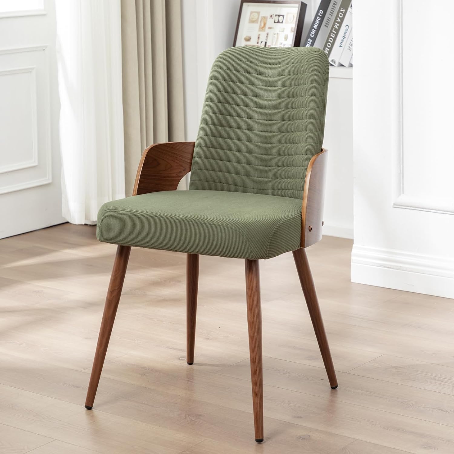 Green Corduroy Mid Century Dining Chair