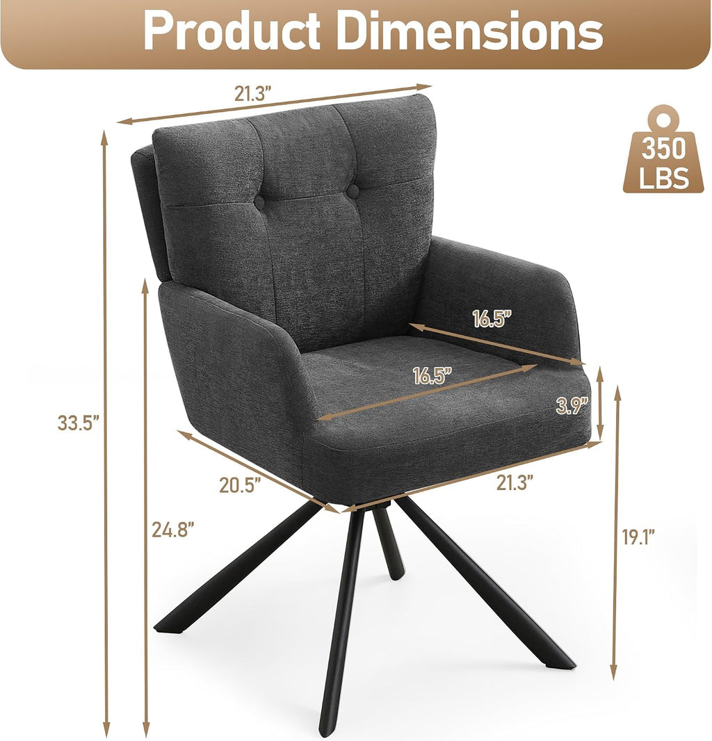 Grey Fabric Mid Back Swivel Dining Chair