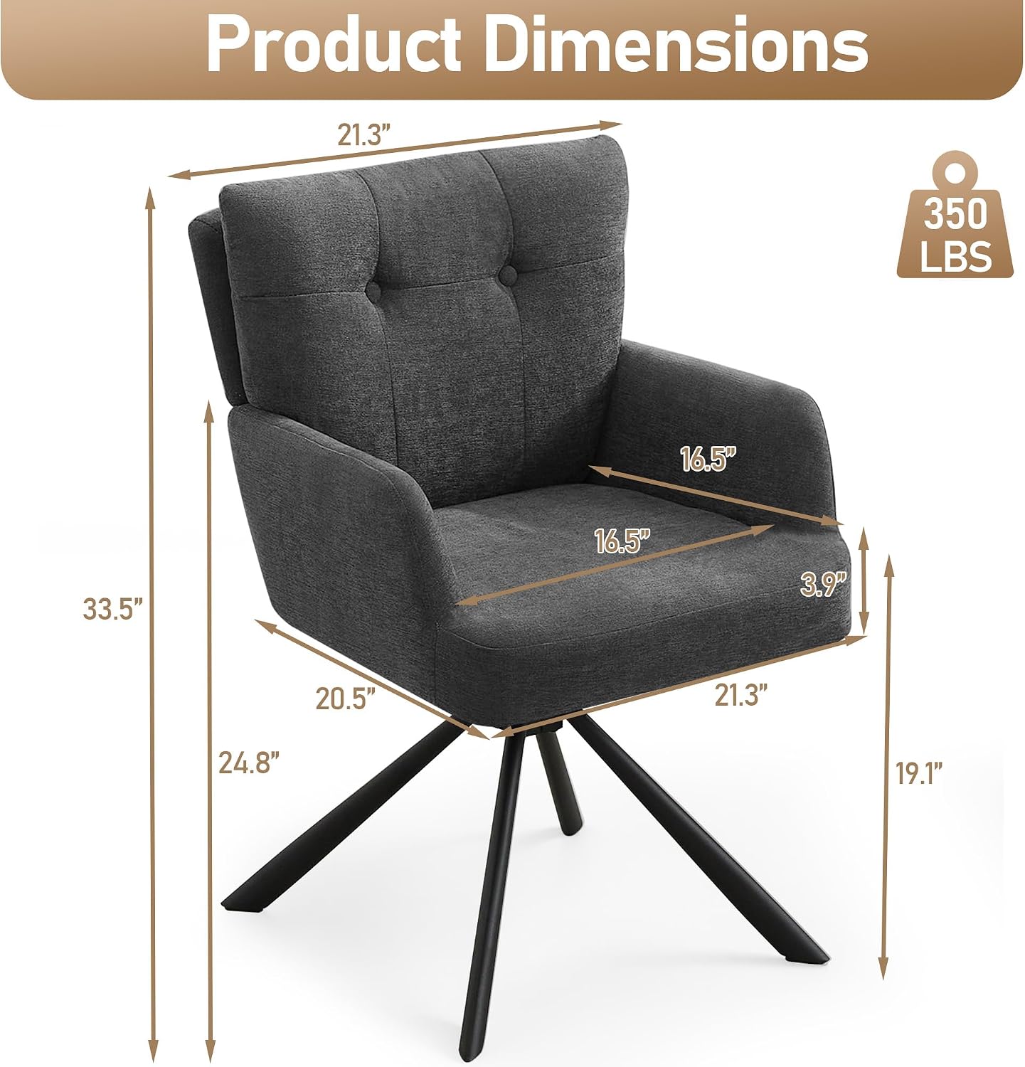 Grey Fabric Mid Back Swivel Dining Chair