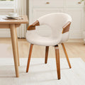 Beige Fabric Walnut Leg Dining Arm Chair