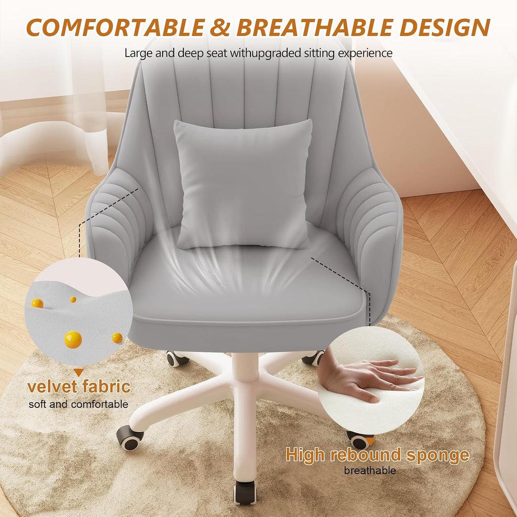 Grey Velvet Adjustable Swivel Vanity Chair