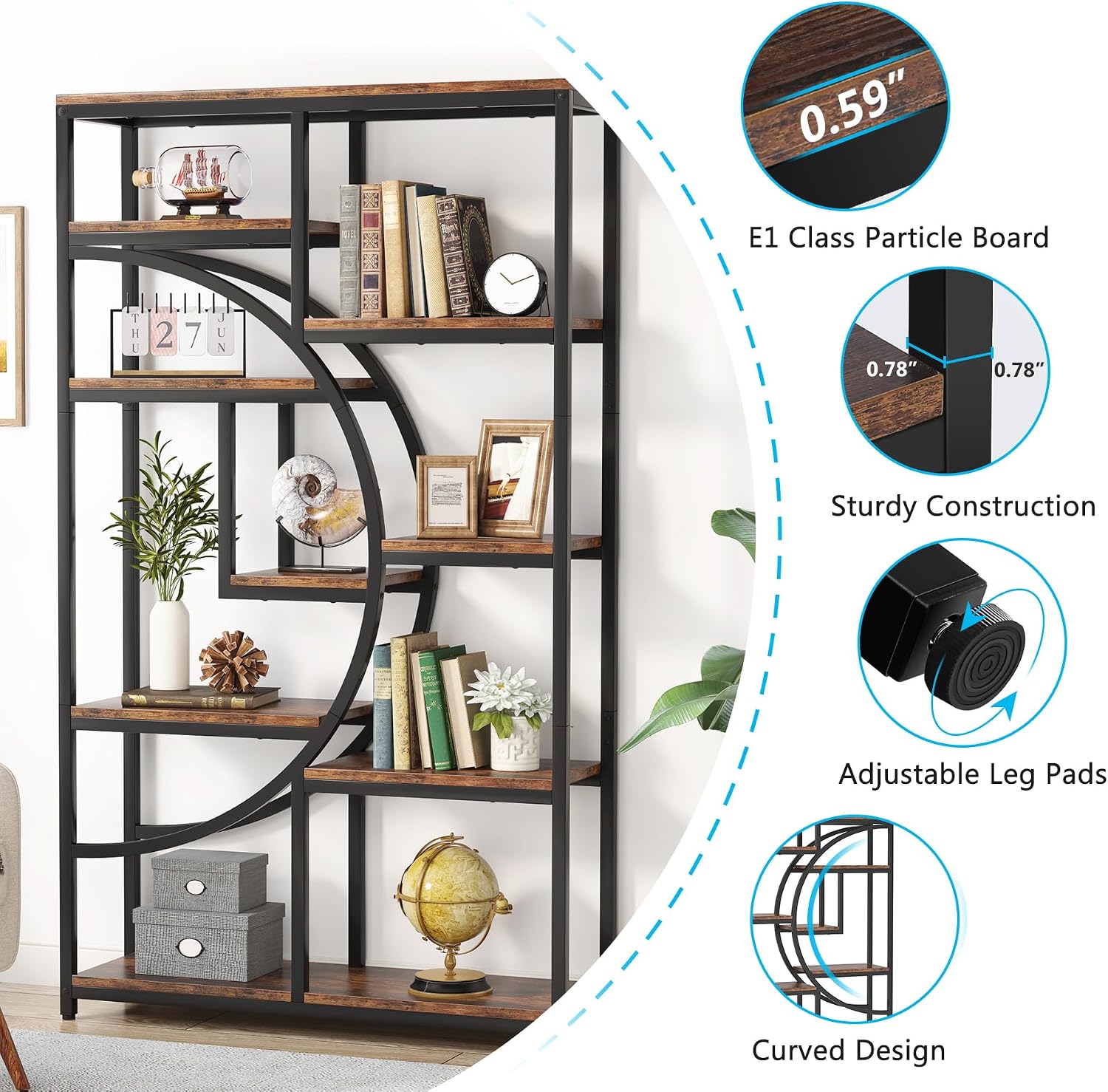 Industrial 5-Tier Open Display Bookshelf