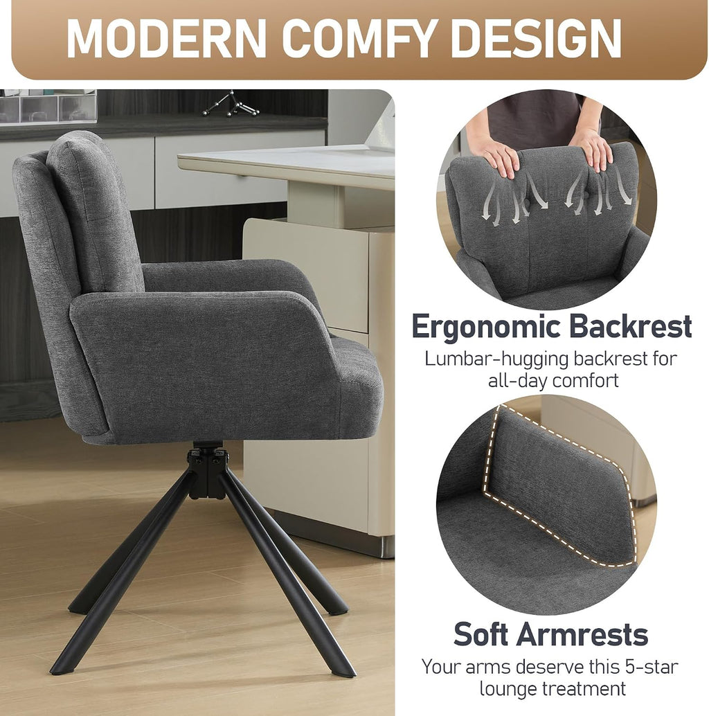 Grey Fabric Mid Back Swivel Dining Chair