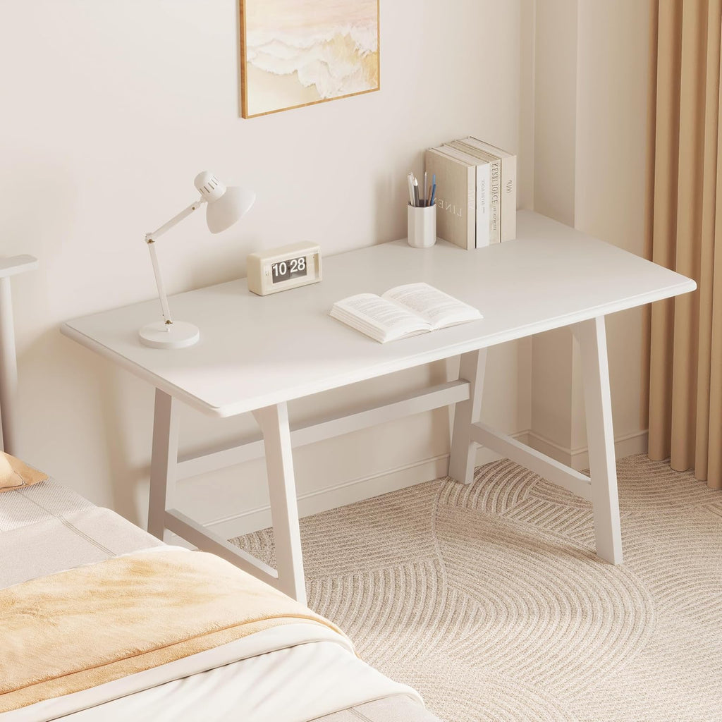 White Solid Wood Minimalist Desk