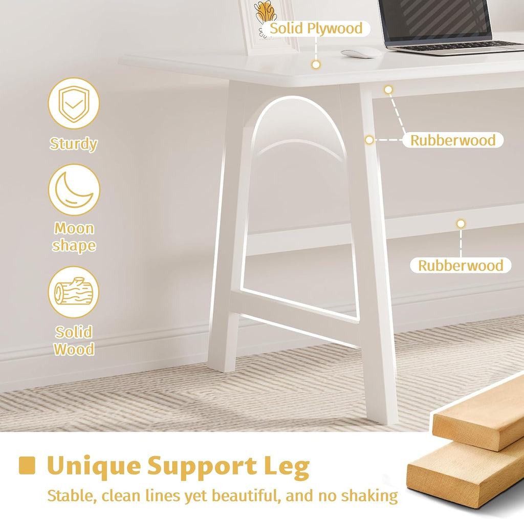 White Solid Wood Minimalist Desk