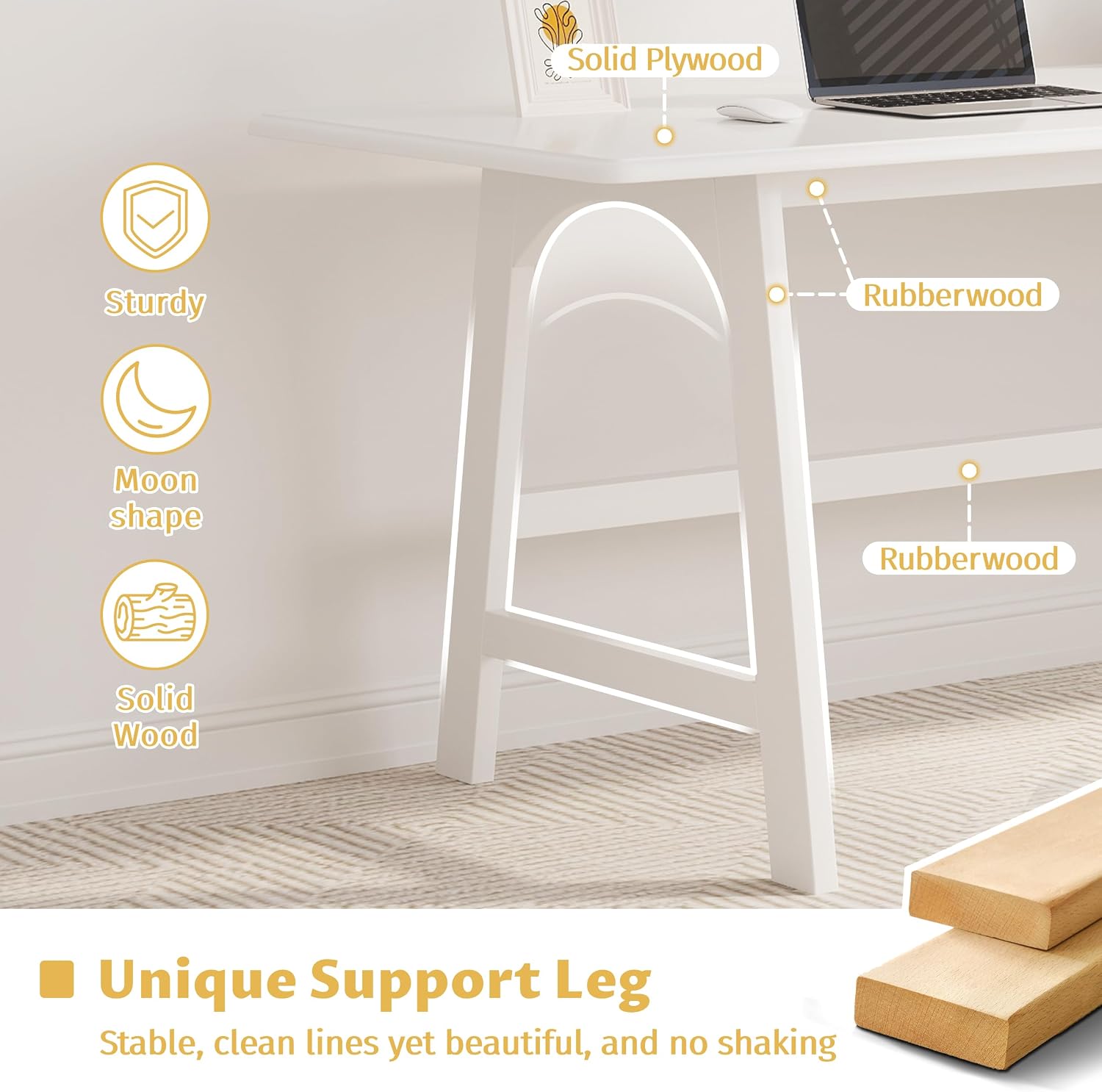 White Solid Wood Minimalist Desk