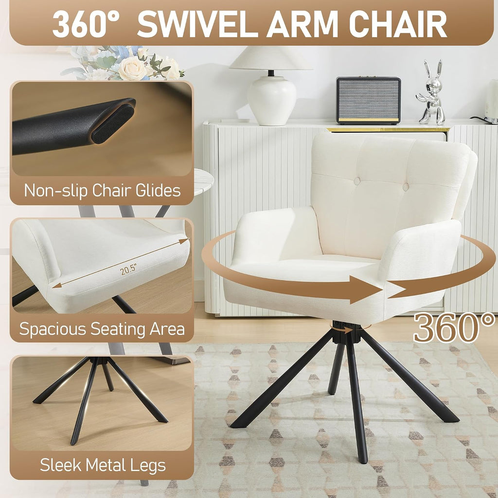 White Fabric Mid Back Swivel Dining Chair