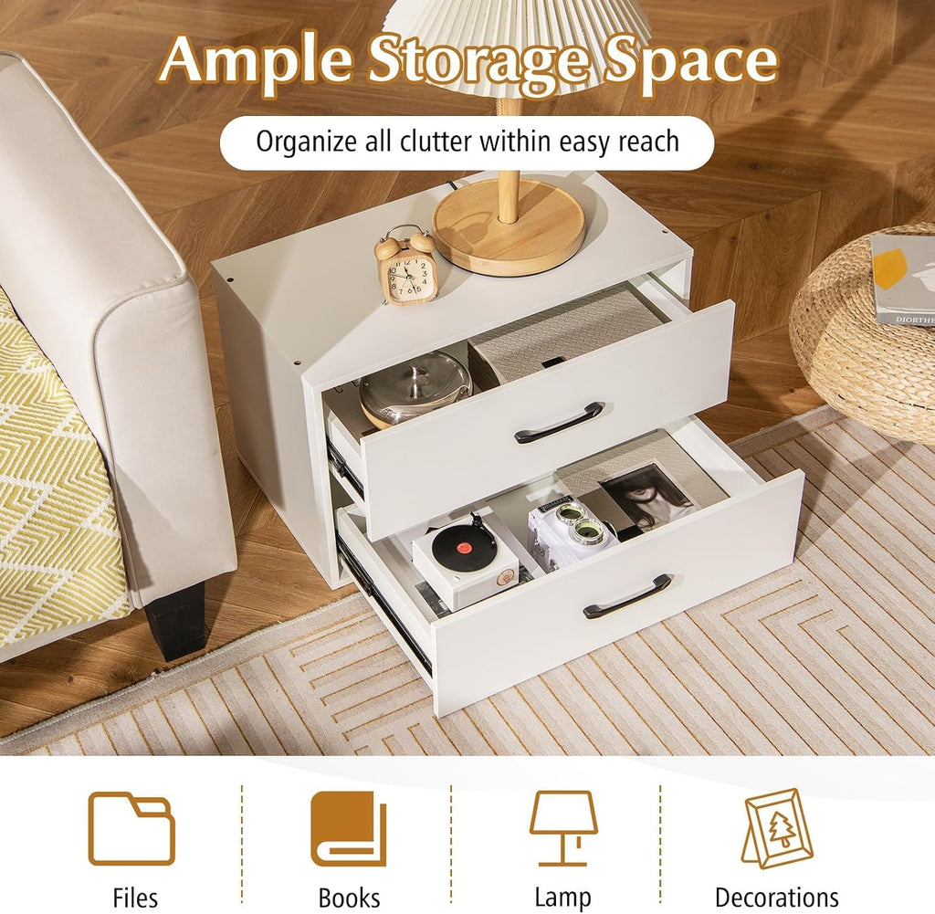 24" White Stackable 2-Drawer Compact Storage Dresser