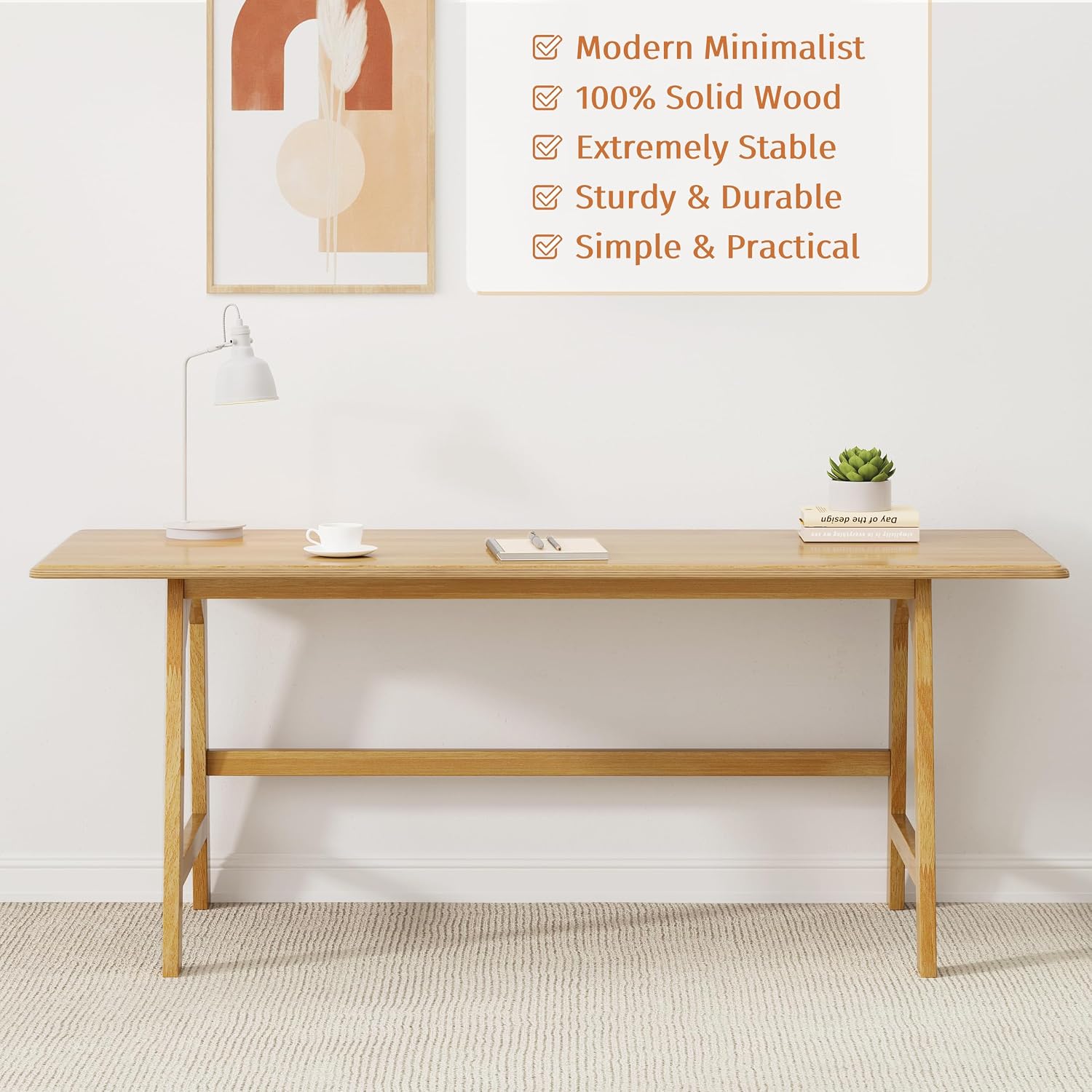 Solid Oak Minimalist Modern Computer Writing Desk