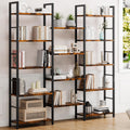 Brown Industrial Wide Triple Bookshelf