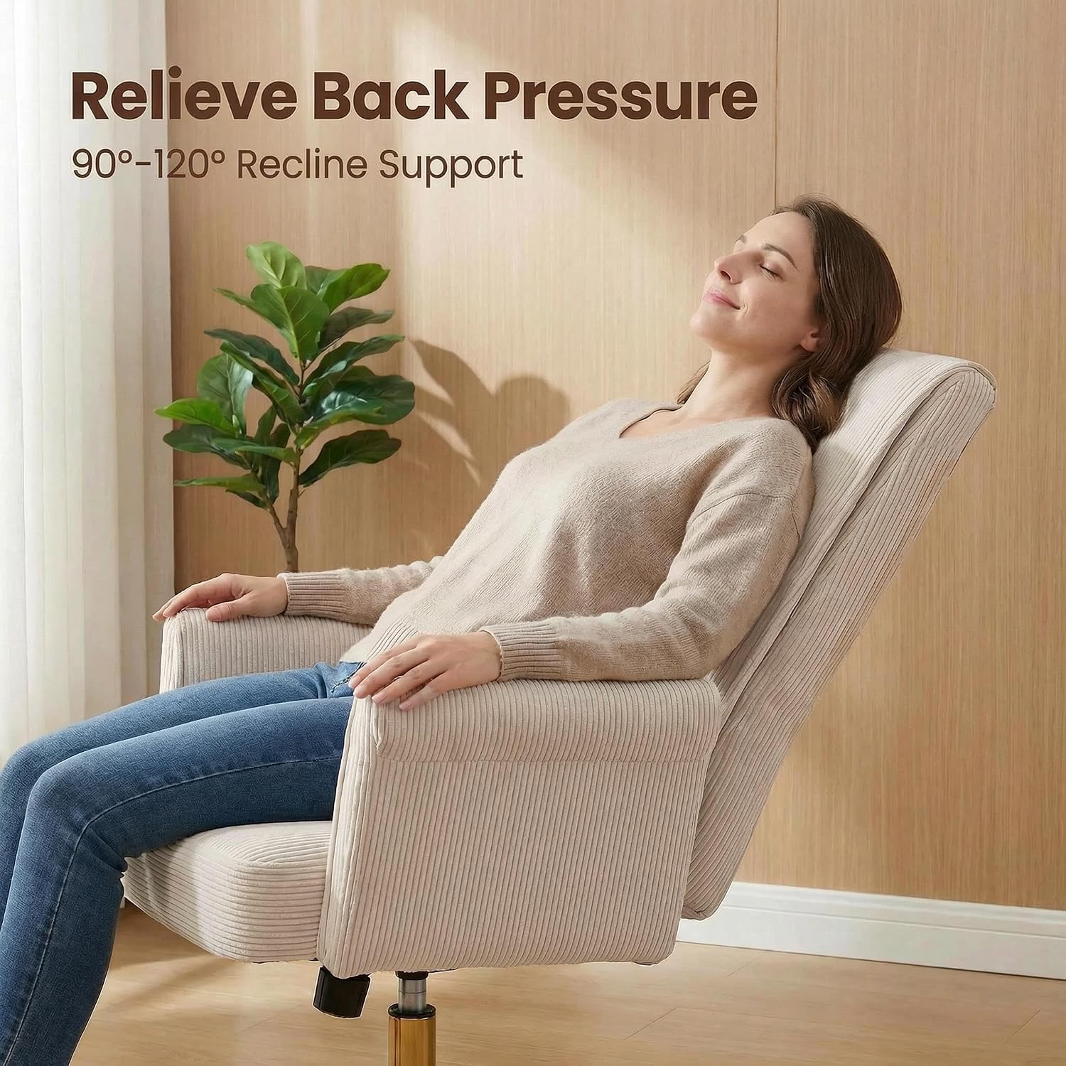 Cream Striped Velvet Adjustable Swivel Task Chair
