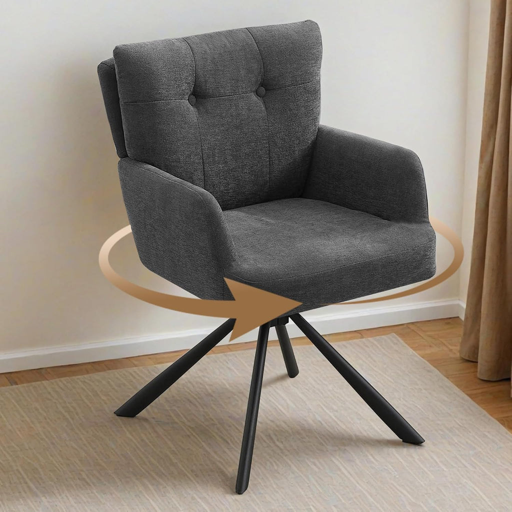 Grey Fabric Mid Back Swivel Dining Chair