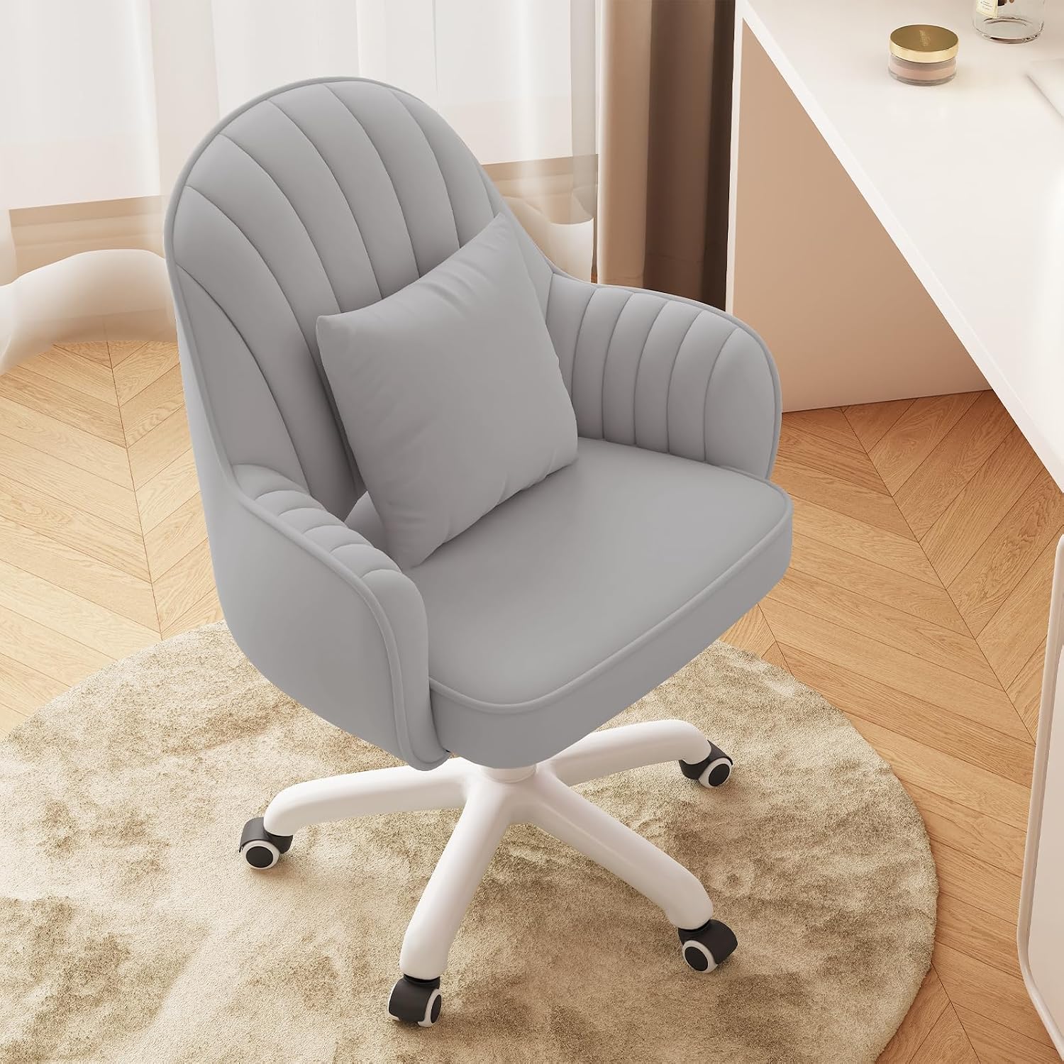 Grey Velvet Adjustable Swivel Vanity Chair