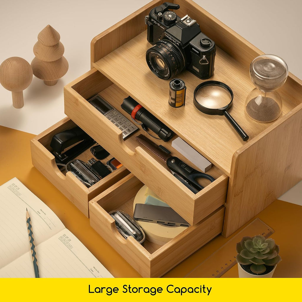 Bamboo Drawer Desktop Storage Organizer