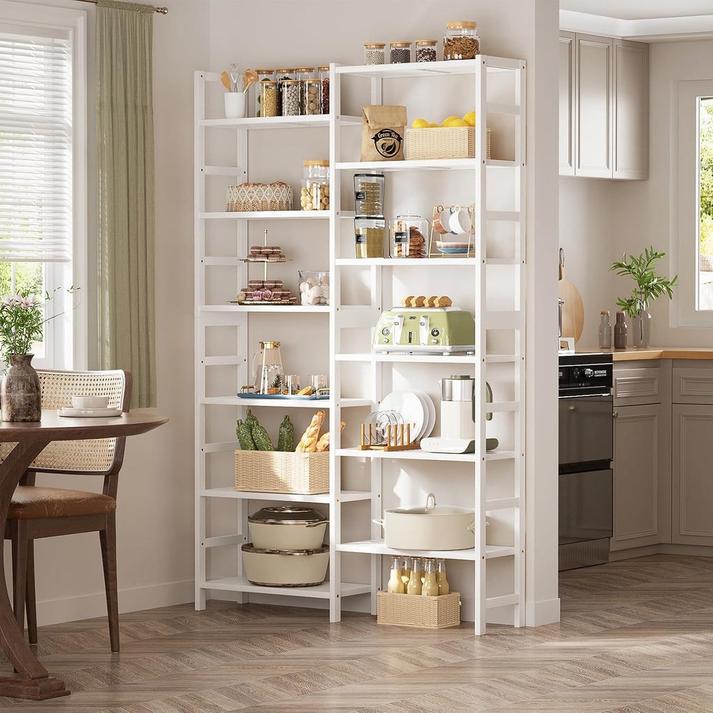 White Bamboo Double Wide 6-Tier Bookshelf
