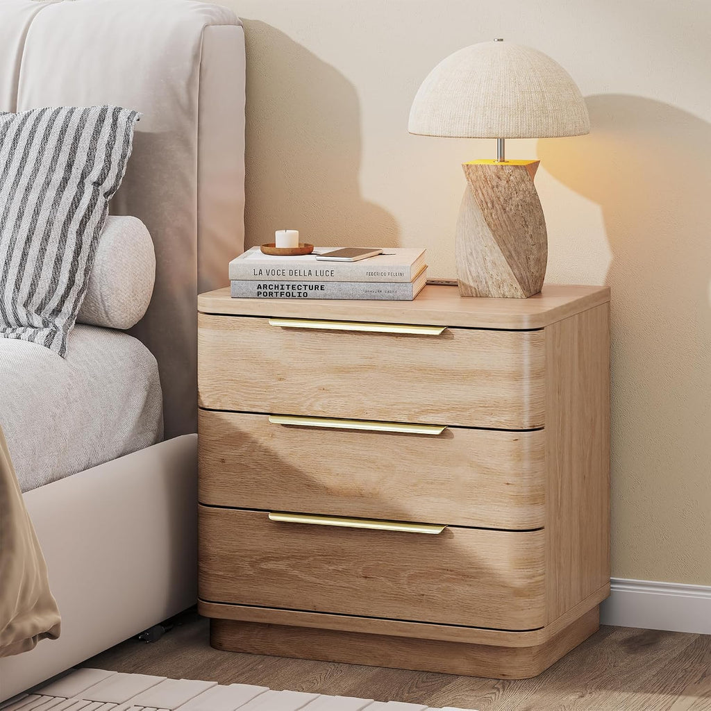 Set of 2 Charging Station 3-Drawer Wood Nightstands