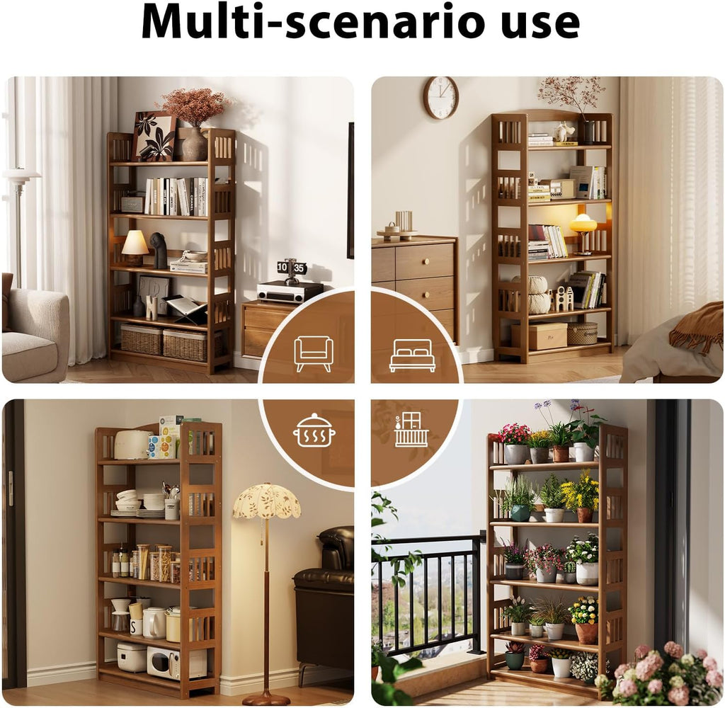 Farmhouse Solid Wood 5-Tier Display Bookshelf