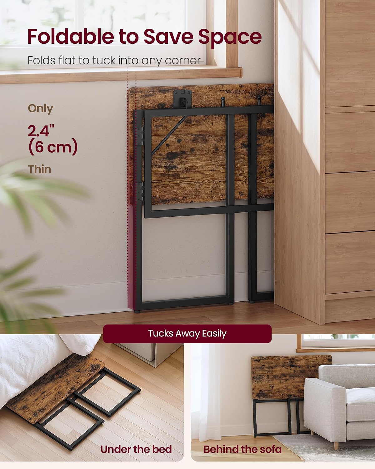 Rustic Brown Foldable Small Desk