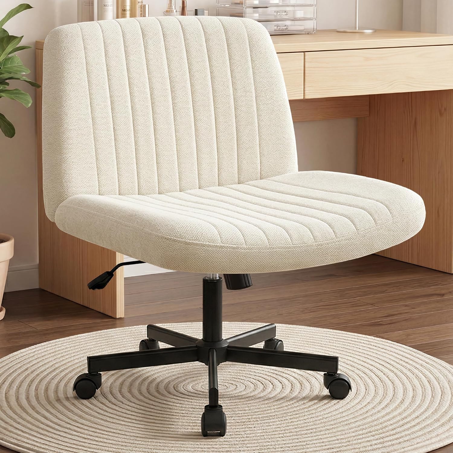 Beige Fabric Cross Leg Swivel Task Chair