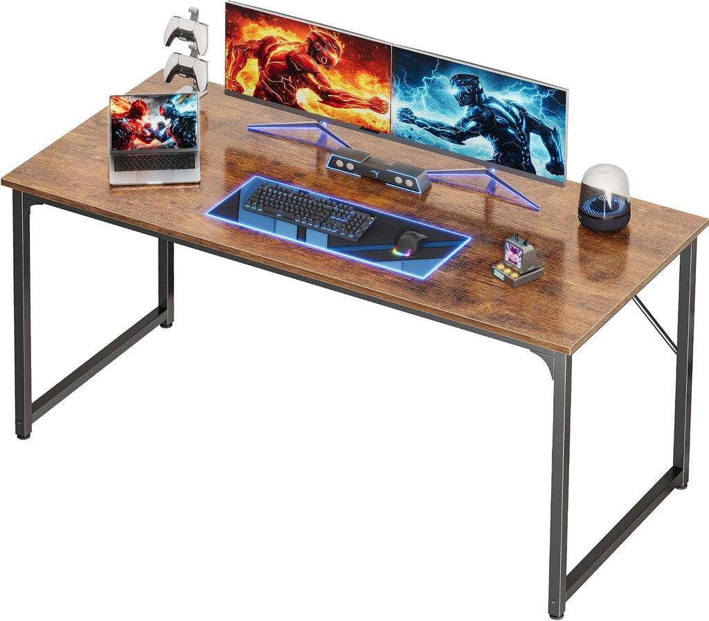 Rustic Brown Metal Frame Computer Desk