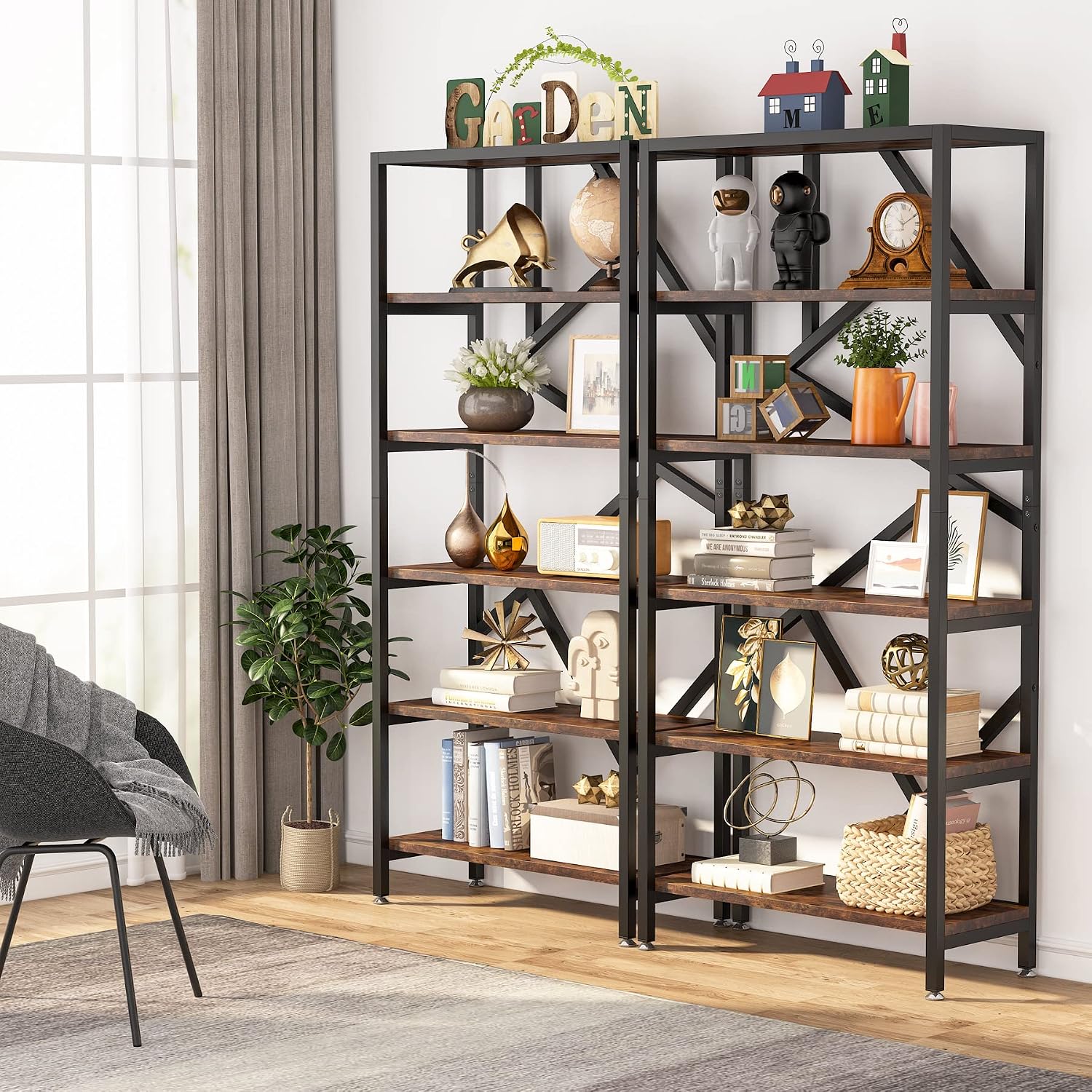 71" Industrial 6-Tier Open Bookshelf