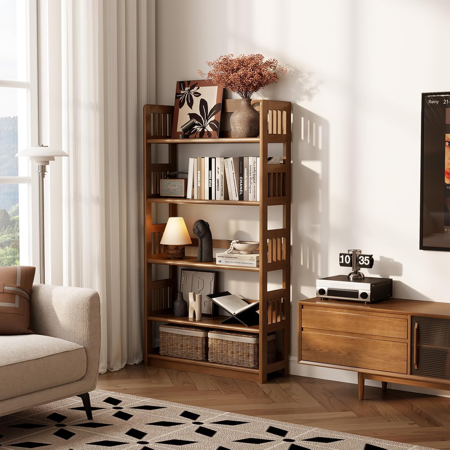 Farmhouse Solid Wood 5-Tier Display Bookshelf