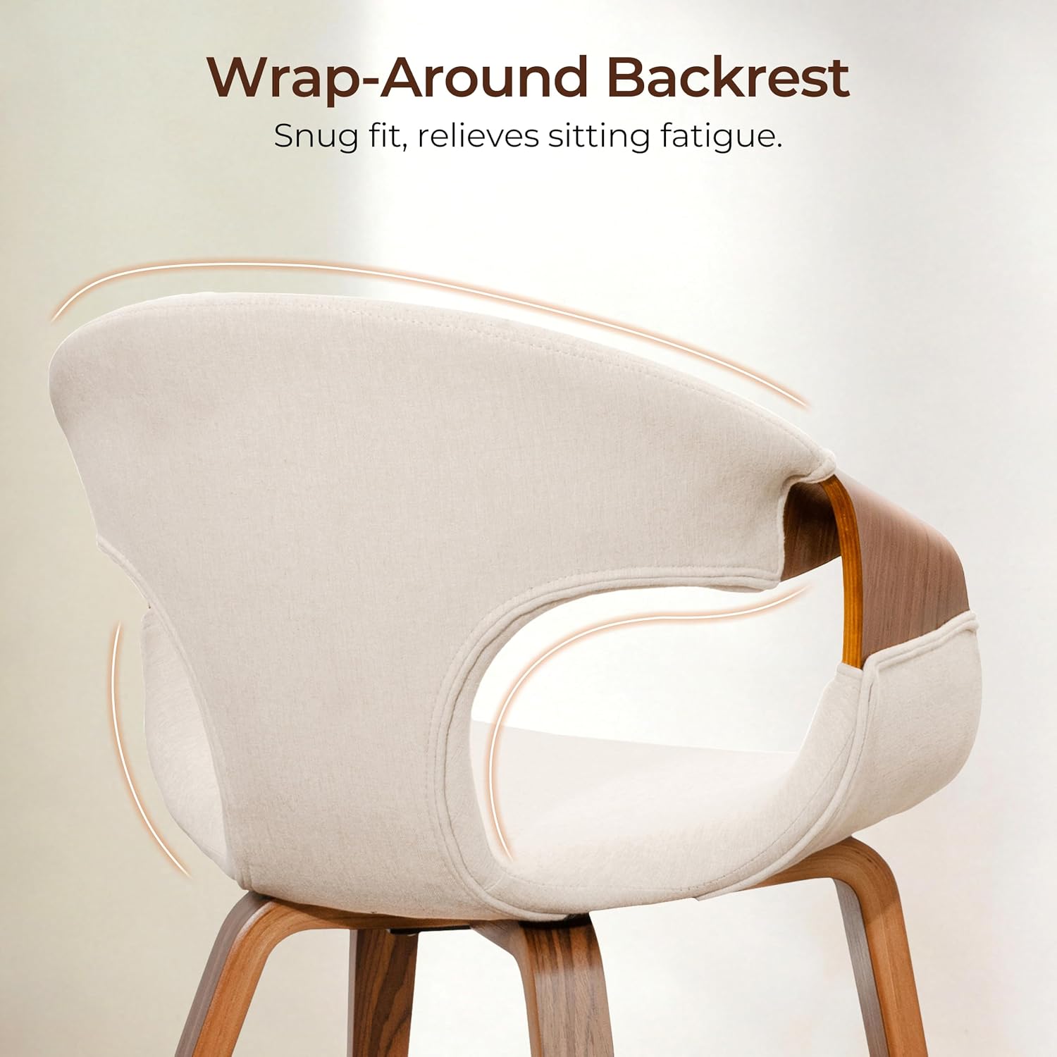 Beige Fabric Walnut Leg Dining Arm Chair
