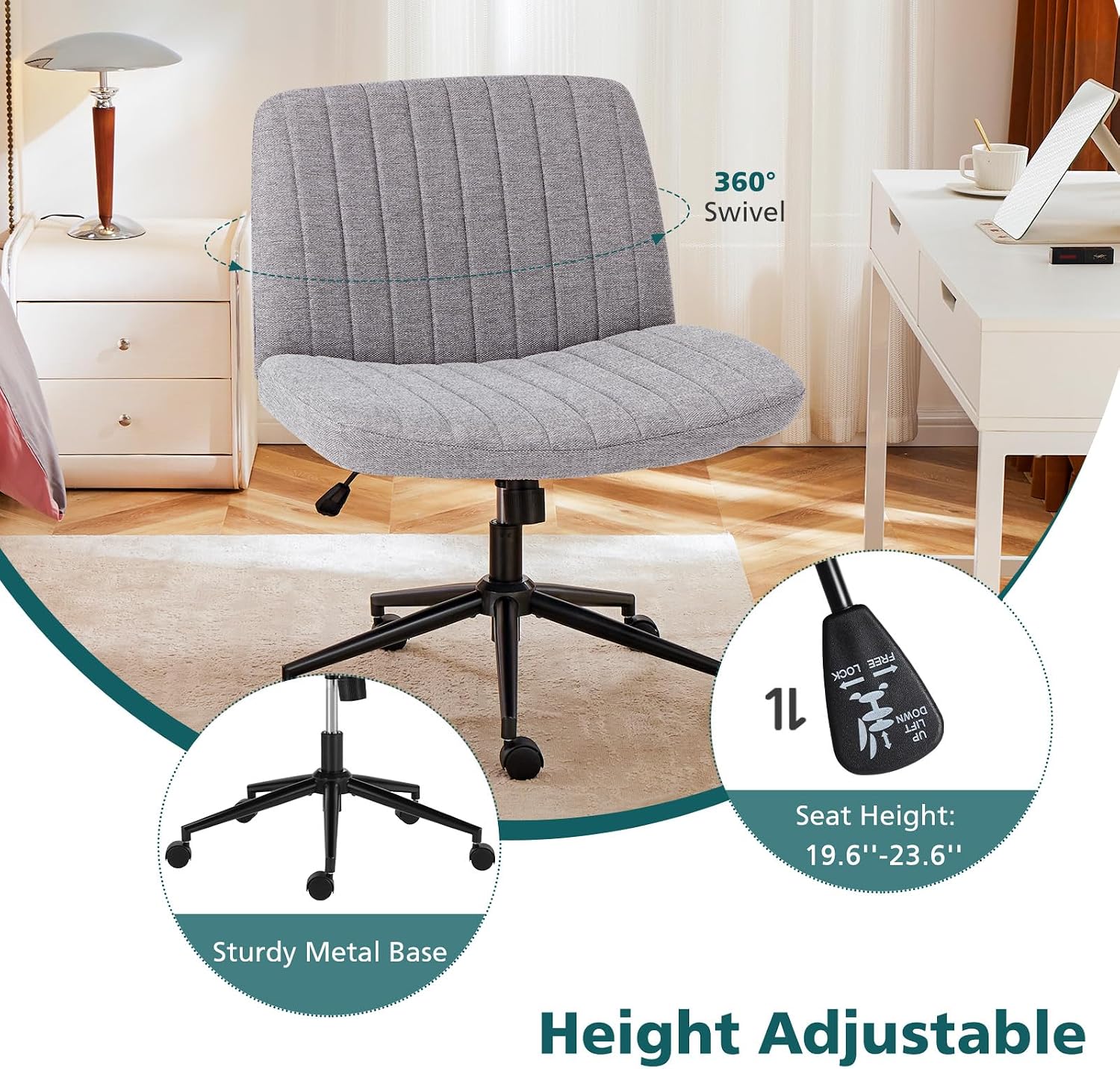 Grey Fabric Cross Leg Adjustable Swivel Task Chair