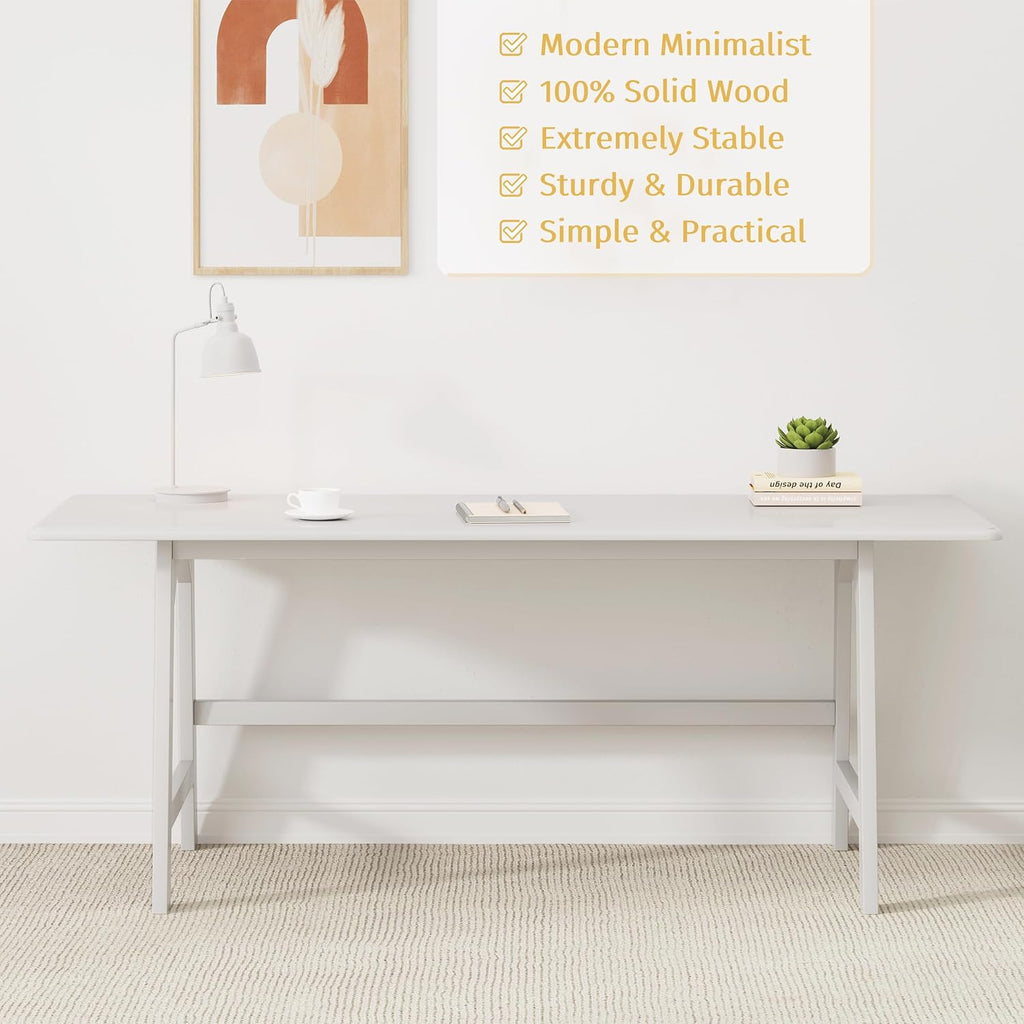White Solid Wood Minimalist Desk