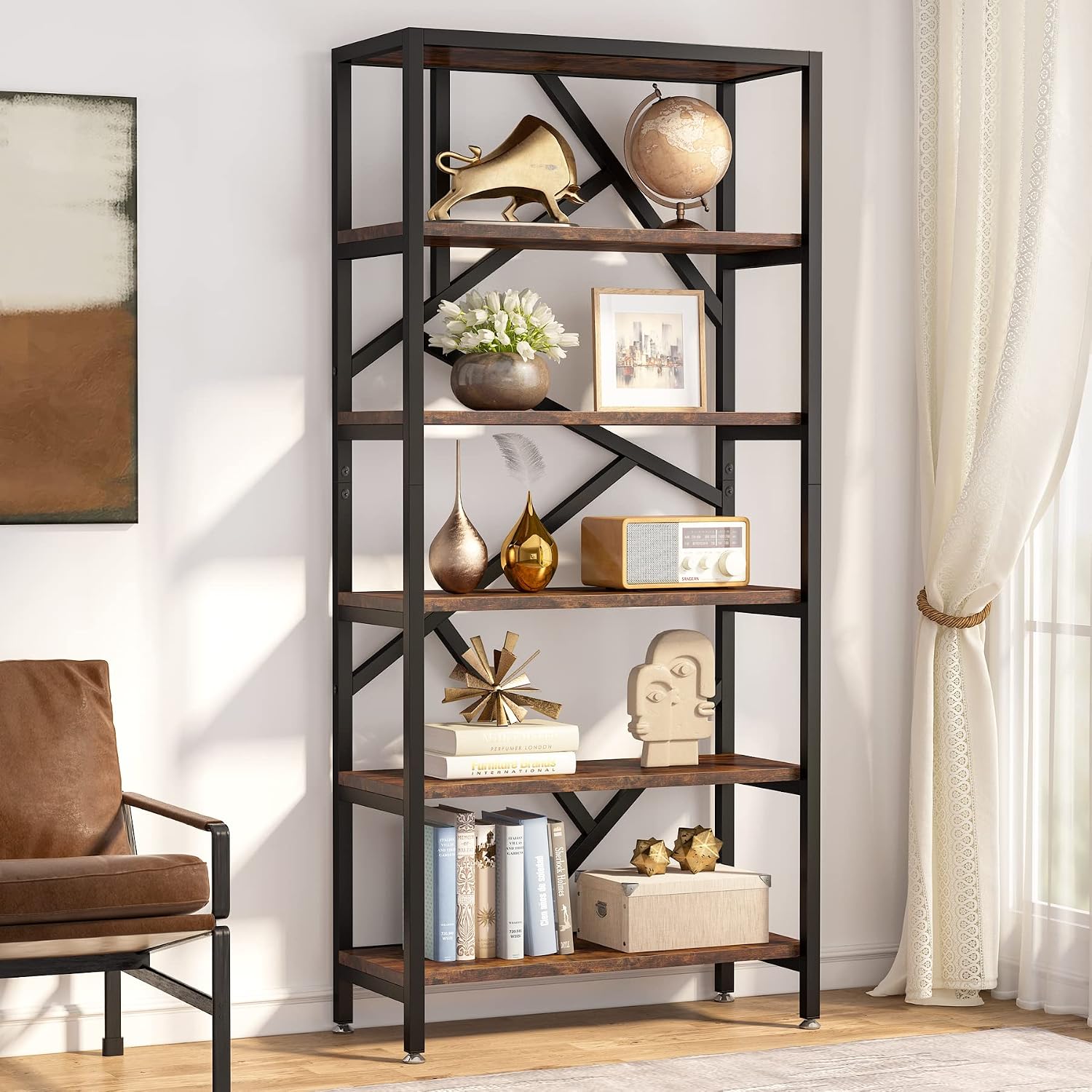 71" Industrial 6-Tier Open Bookshelf