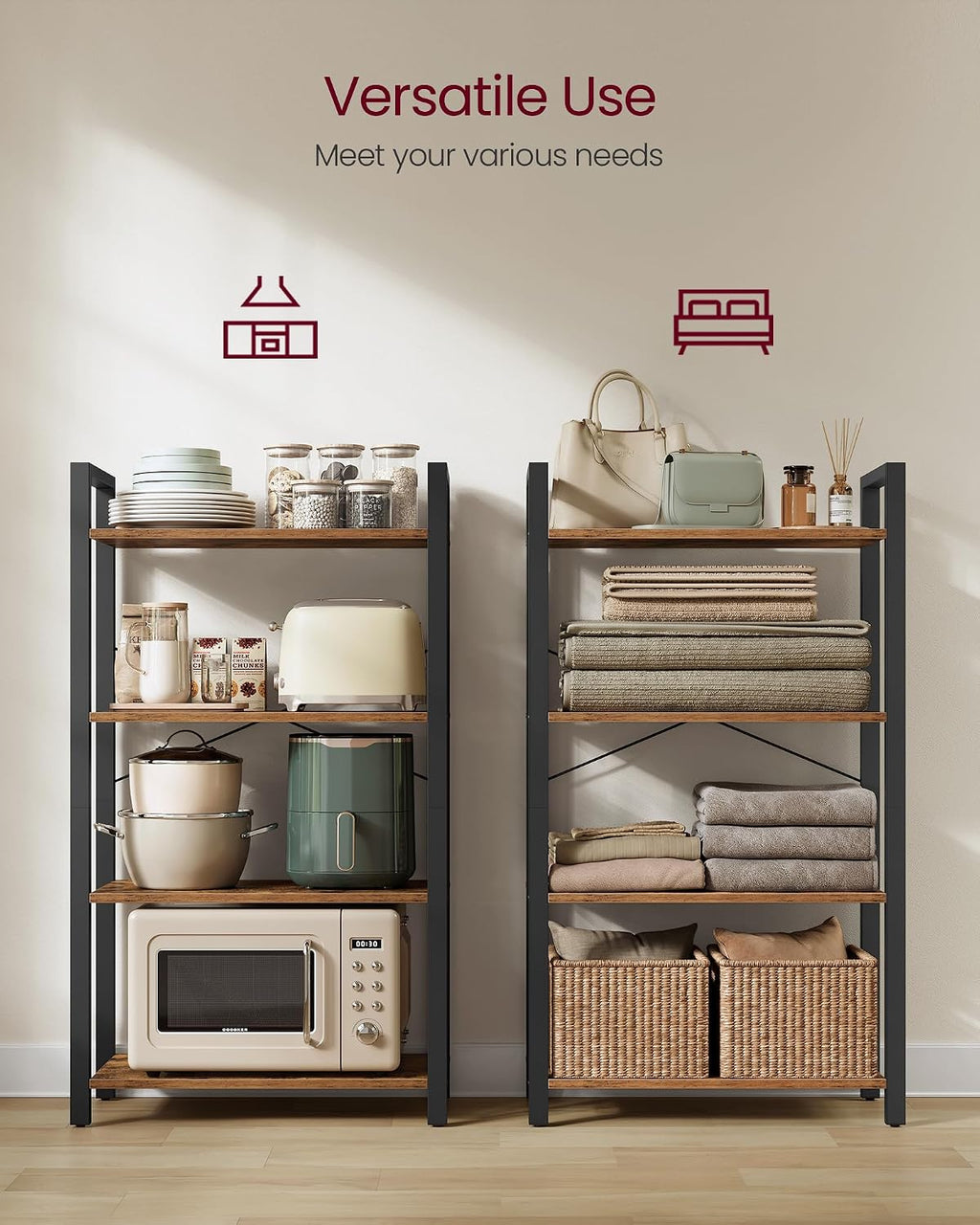 Rustic Brown Industrial 4-Tier Bookshelf